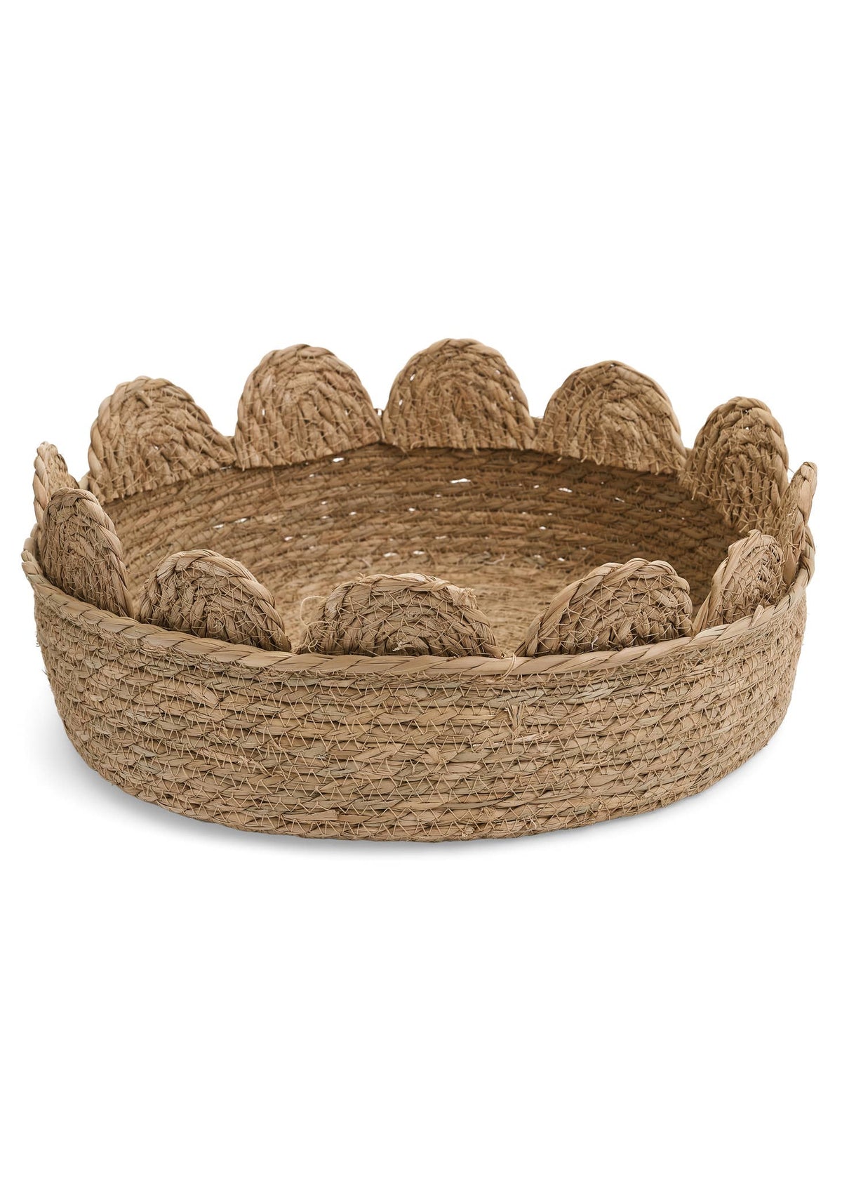 Natural Grass Small Basket With Scalloped Rim For Home Decor