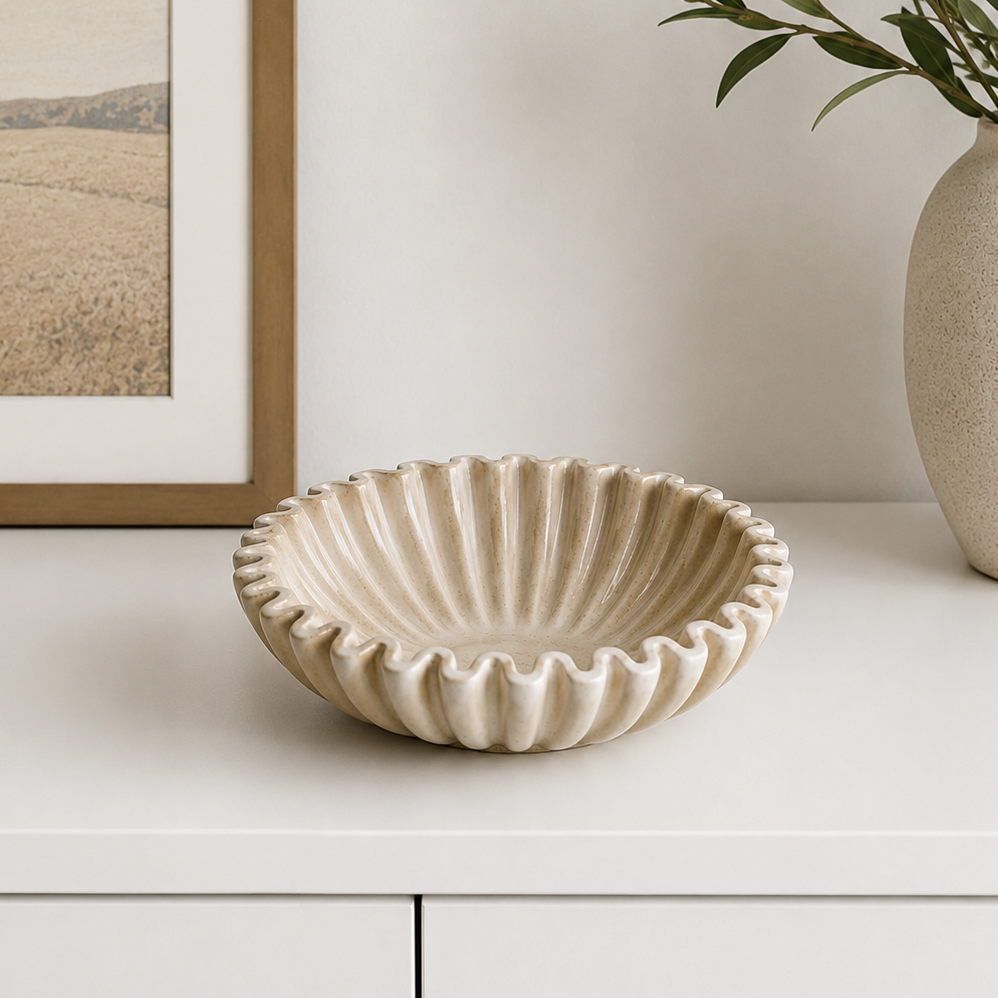 Beige Cement Ruffle Bowl -