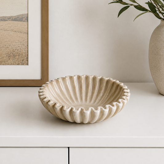 Beige Cement Ruffle Bowl -