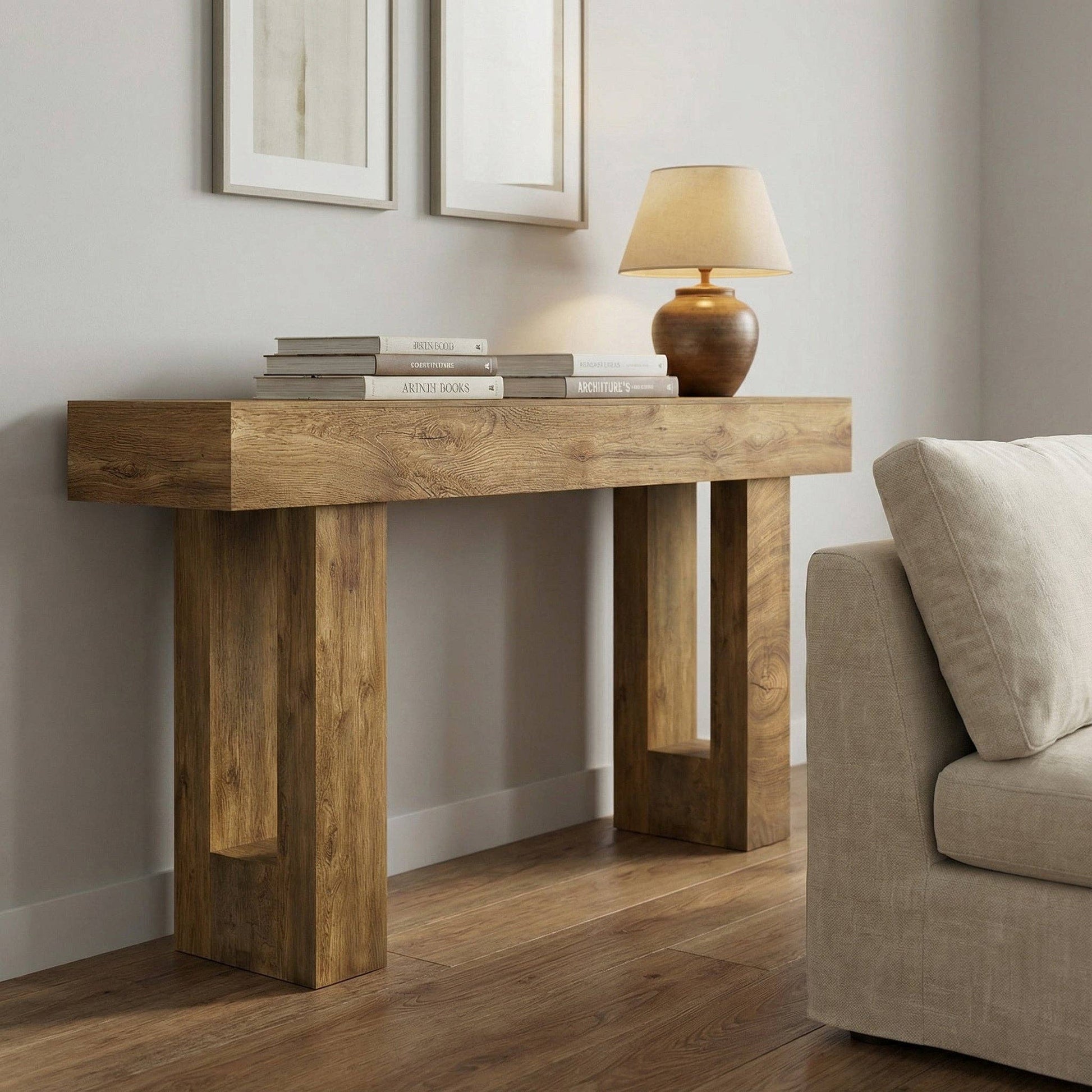 63'' Long Console Table, Farmhouse Entryway Table with Storage, Native Wood Grain Tree Scars, Wooden Rectangular Sofa Table Behind Couch for Entrance, Hallway, Living Room, Foyer (Natural Wood) -