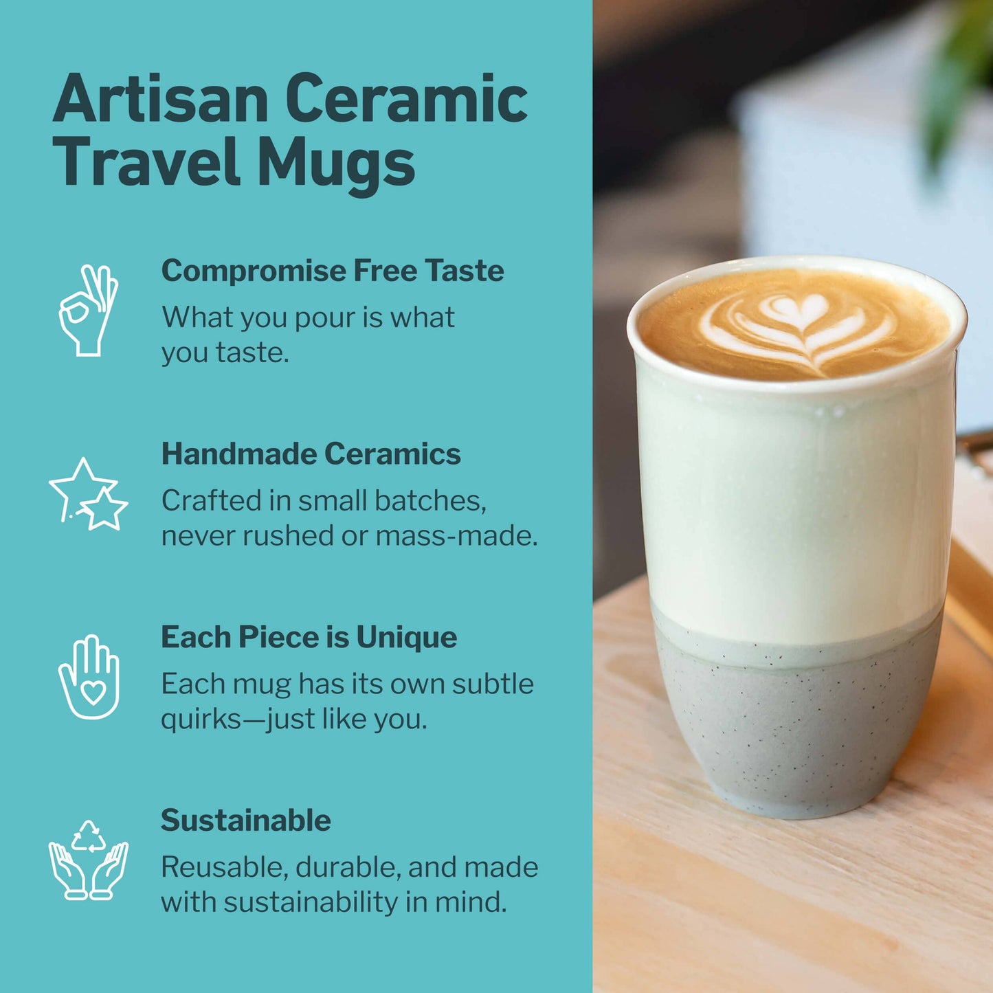 Mist Ceramic Mug – 12oz Reusable Travel Coffee Cup -