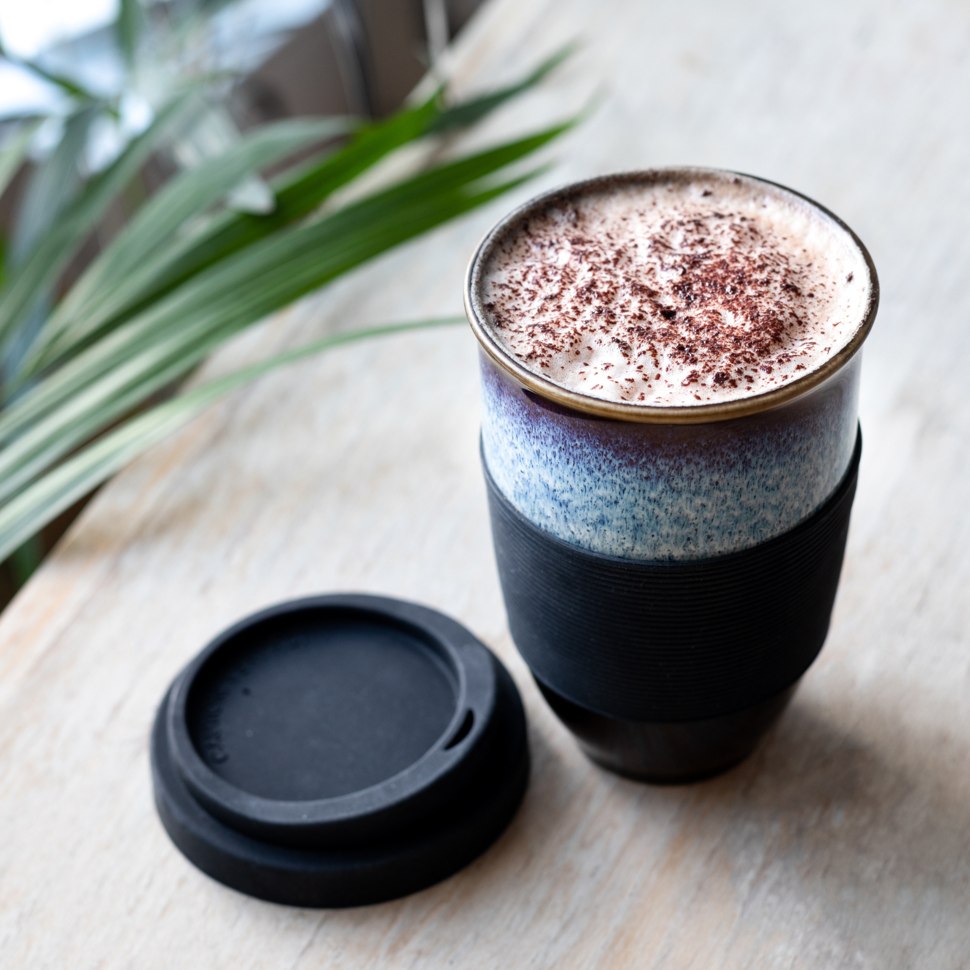 Monsoon Ceramic Mug – 12oz Reusable Cup with Lid -