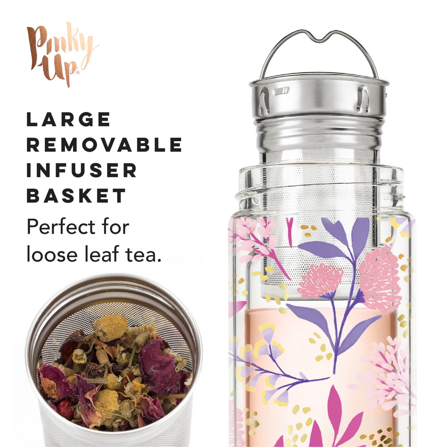 Blair™ Glass Travel Mug with Tea Infuser Botanical Bliss -