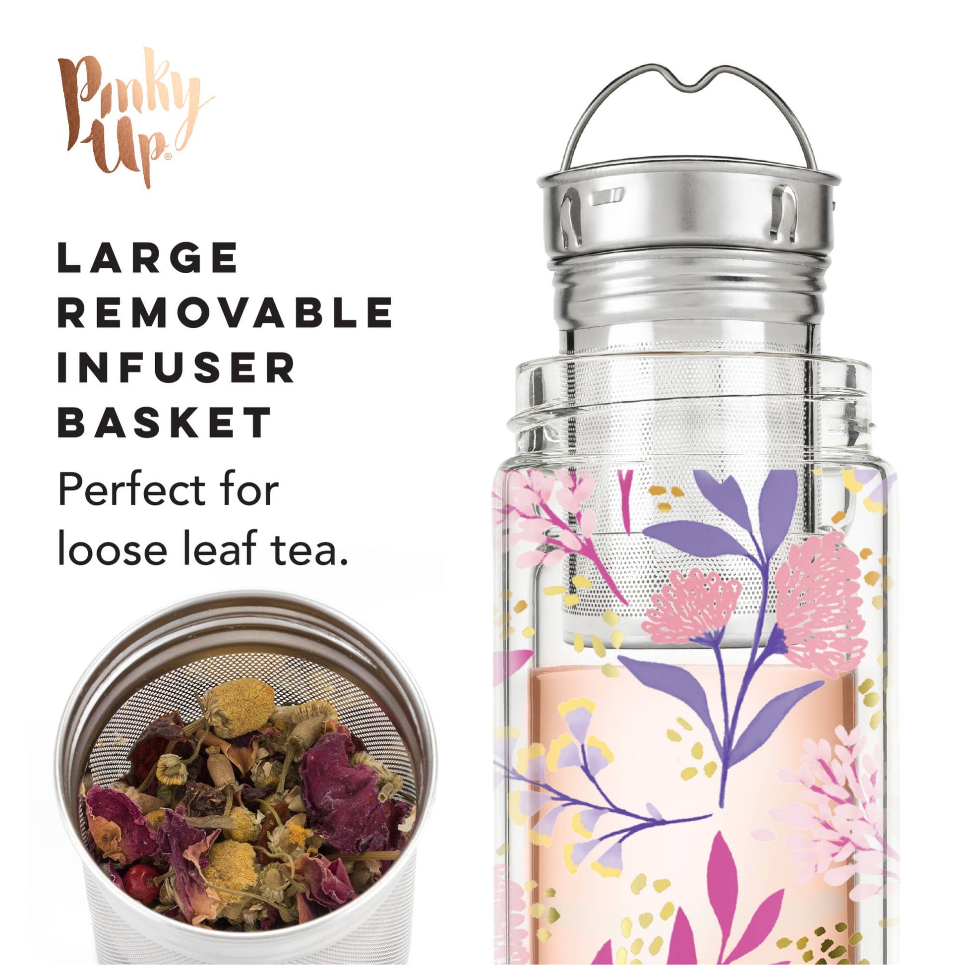 Blair™ Glass Travel Mug with Tea Infuser Botanical Bliss -