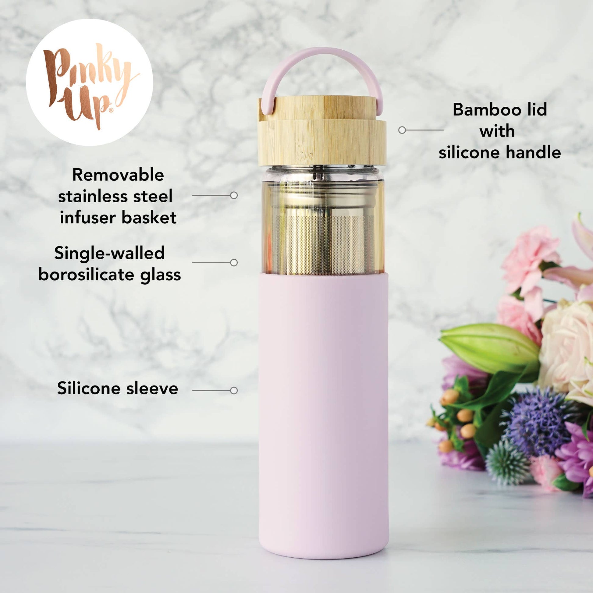 Dana™ Glass Travel Mug Infuser and Silicone Sleeve Lavender -
