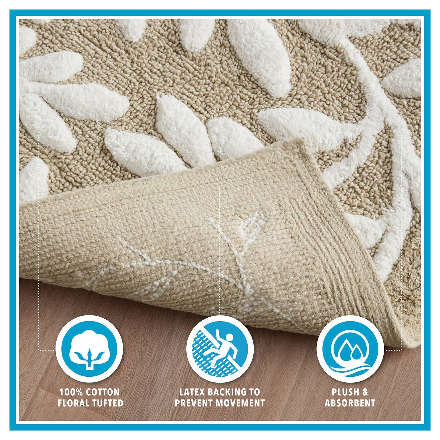 Dimensional Leaf Cotton Tufted Anti-Skid Bath Rug, Taupe -