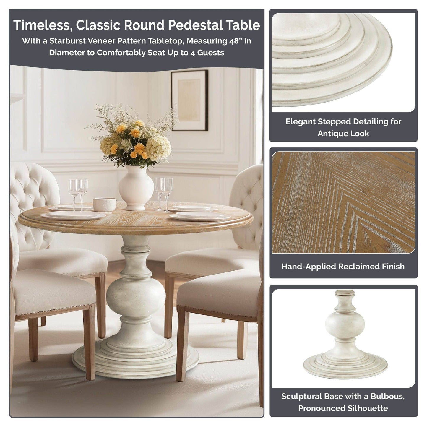 Farmhouse 46" Round Pedestal Dining Table * -
