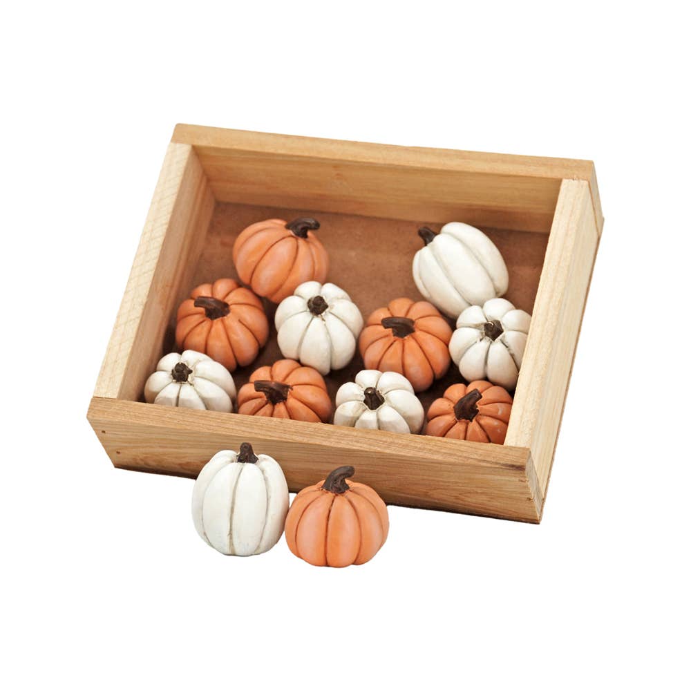 Set of 12 Orange & White Resin Pumpkins -