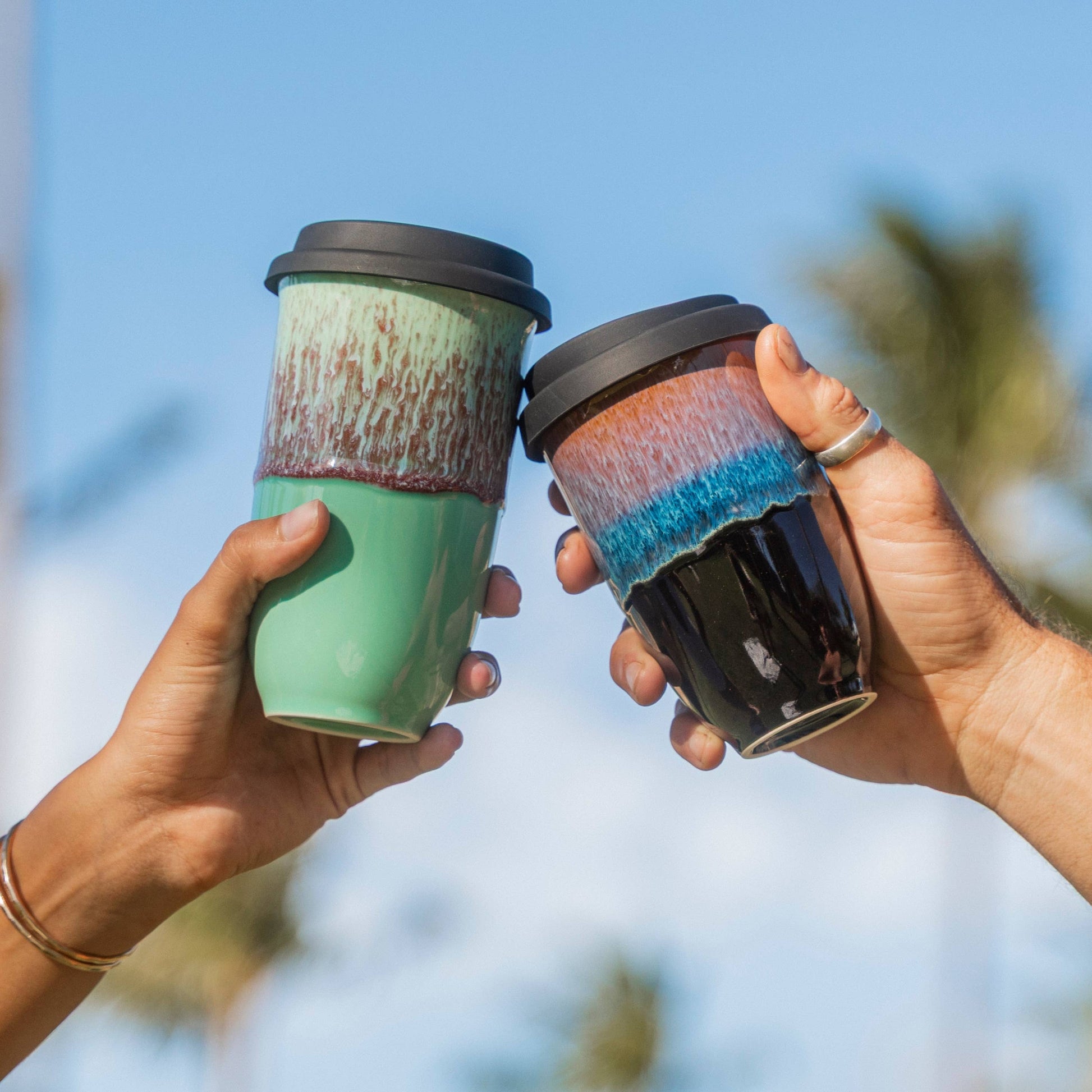 Monsoon Ceramic Mug – 12oz Reusable Cup with Lid -