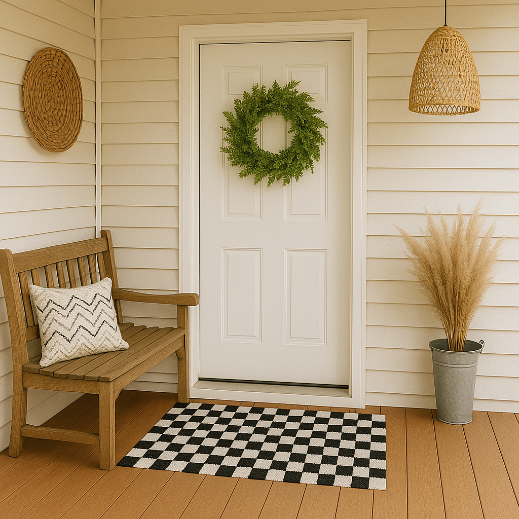 Outdoor Layering Rug, Checkered, size 24x36 -