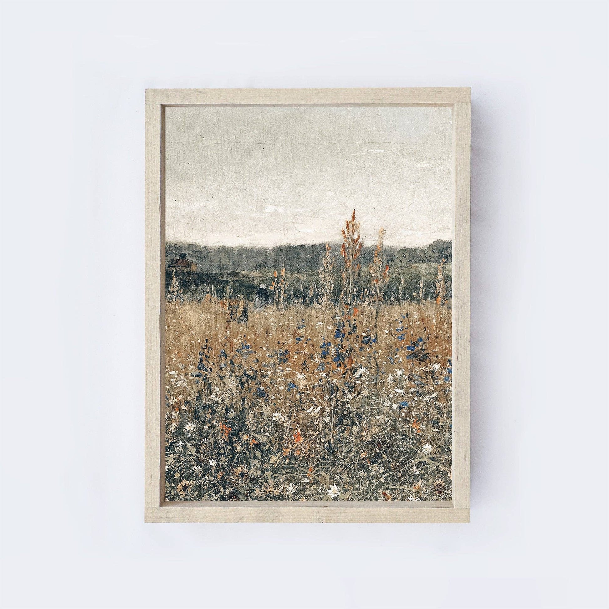 Vintage Print Framed | Wildflower Field Painting A32 -