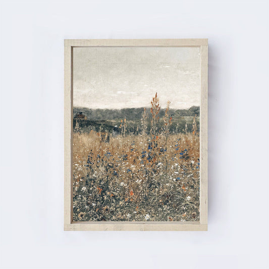 Vintage Print Framed | Wildflower Field Painting A32 -