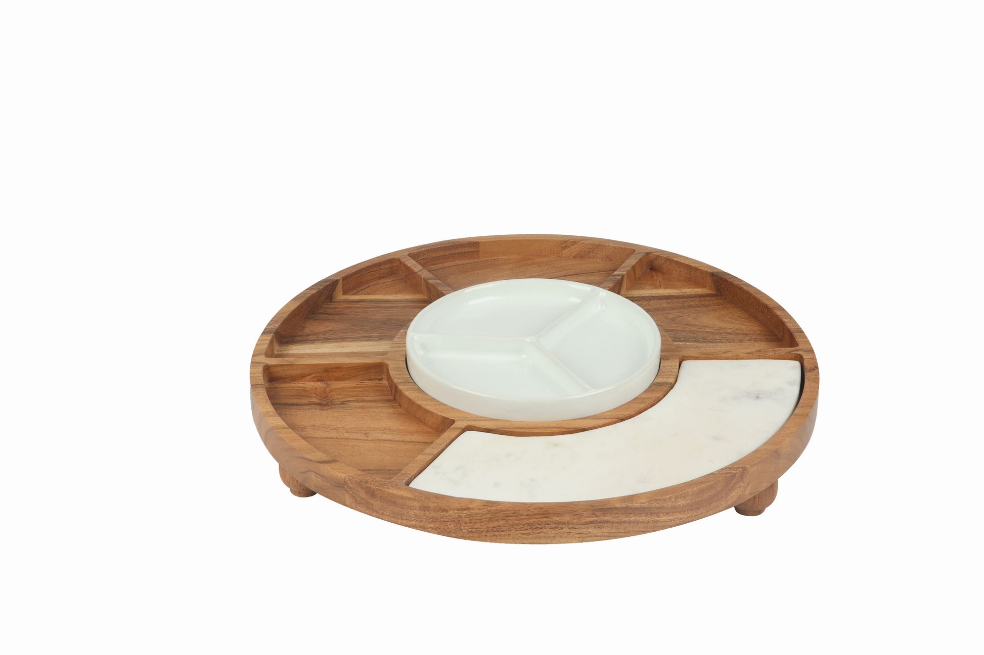 Sectioned serving tray with Wood, Ceramic, & Marble -