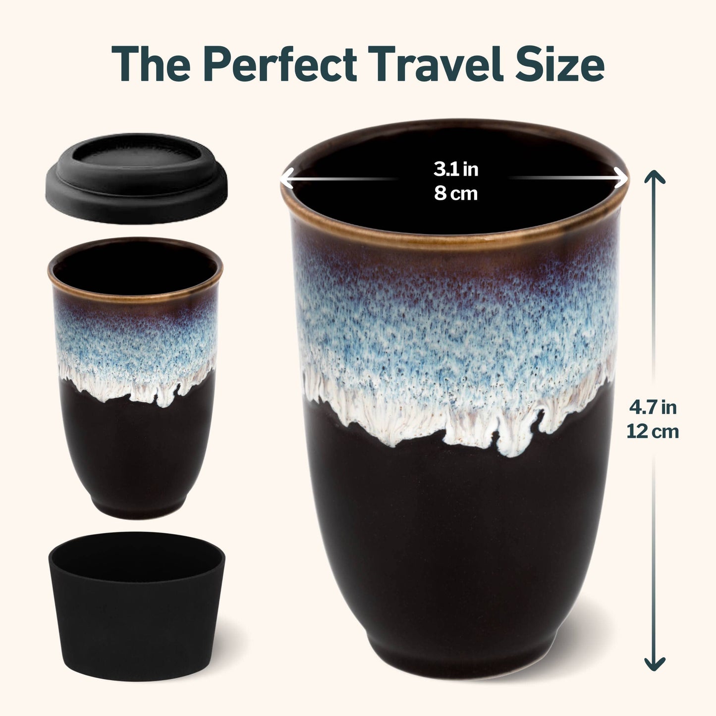 Monsoon Ceramic Mug – 12oz Reusable Cup with Lid -