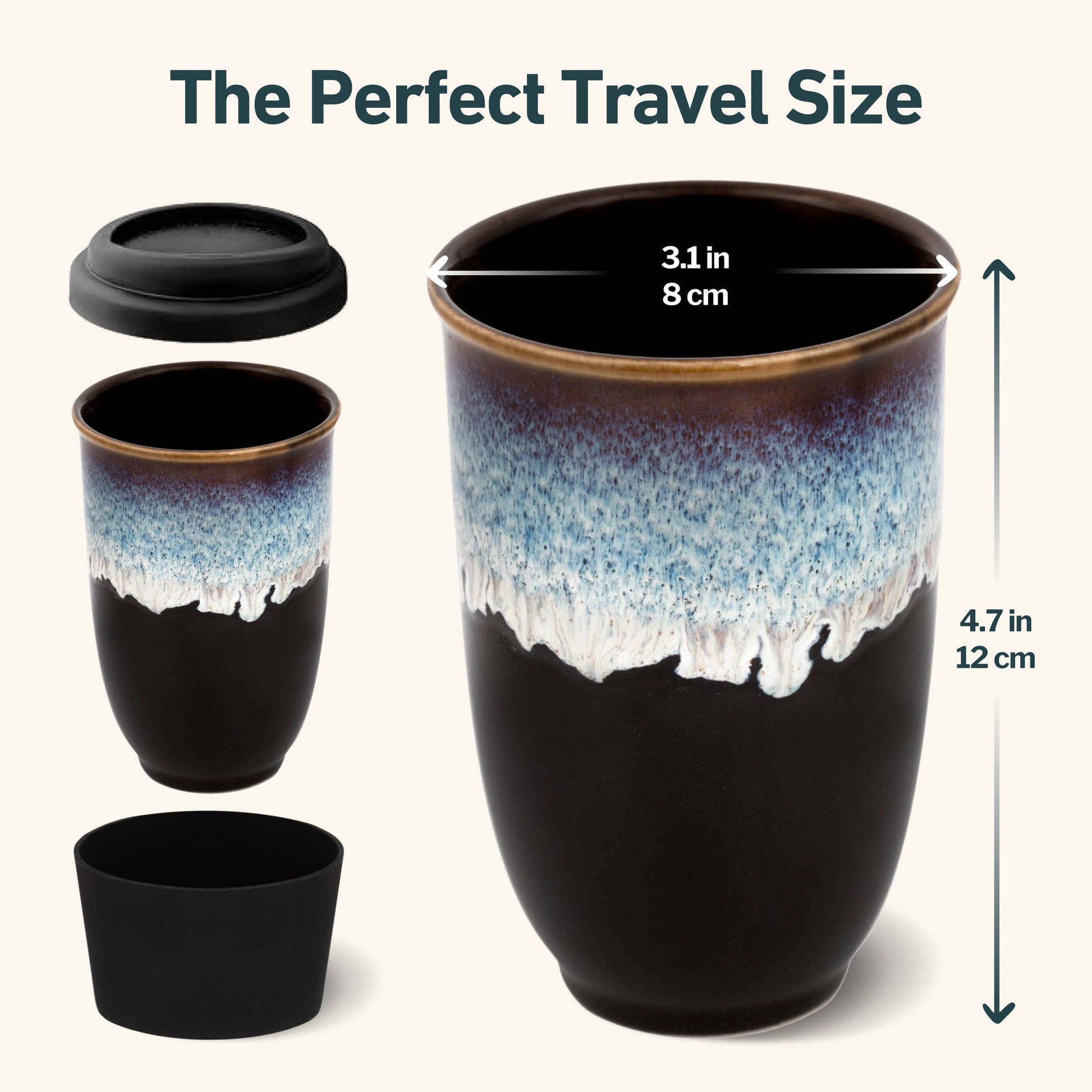 Monsoon Ceramic Mug – 12oz Reusable Cup with Lid -