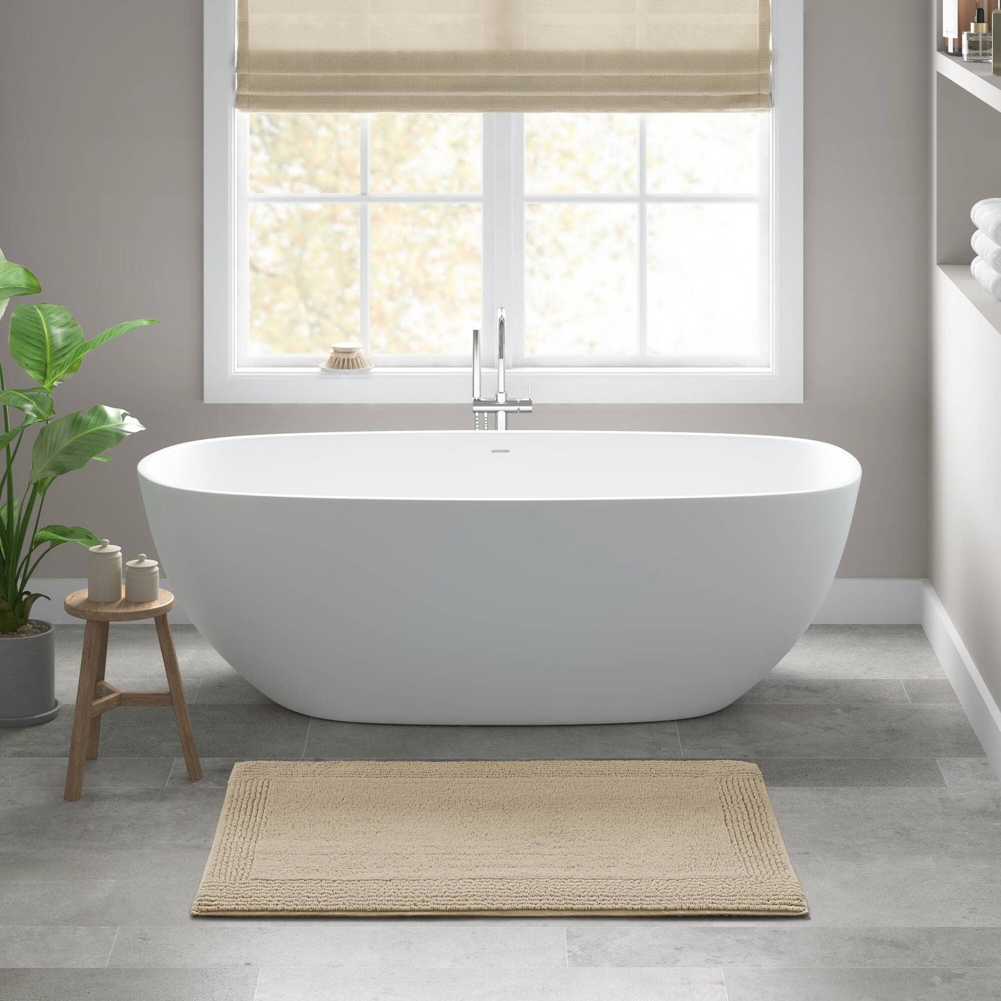 100% Cotton Tufted 3000 GSM Reversible Bath Rug, Natural -