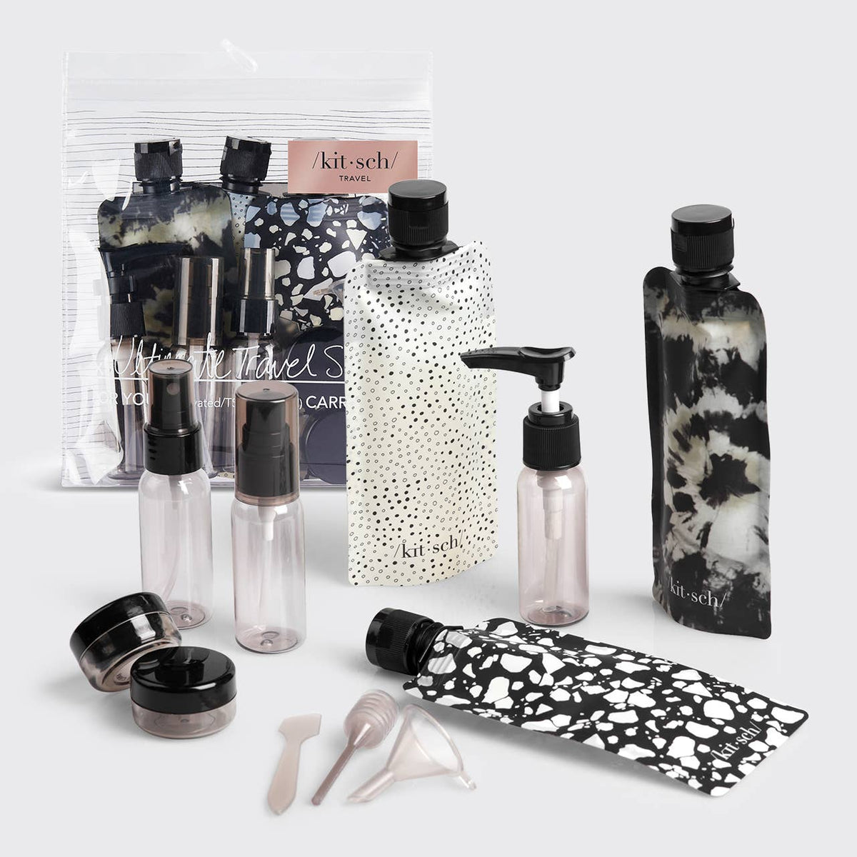 Refillable Ultimate Travel 11pc Set - Black & Ivory -