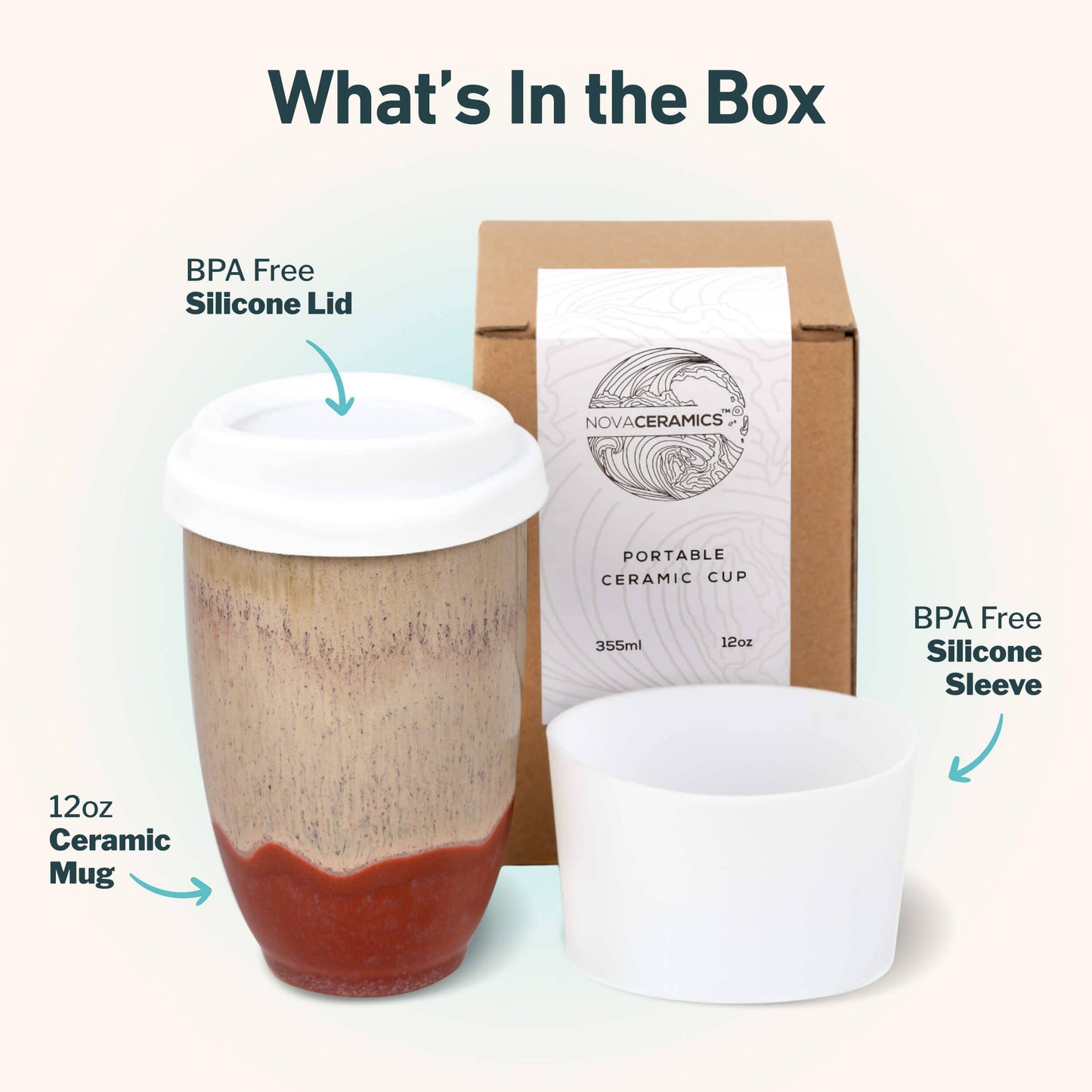 Jupiter Ceramic Travel Mug – 12oz with Lid & Sleeve -
