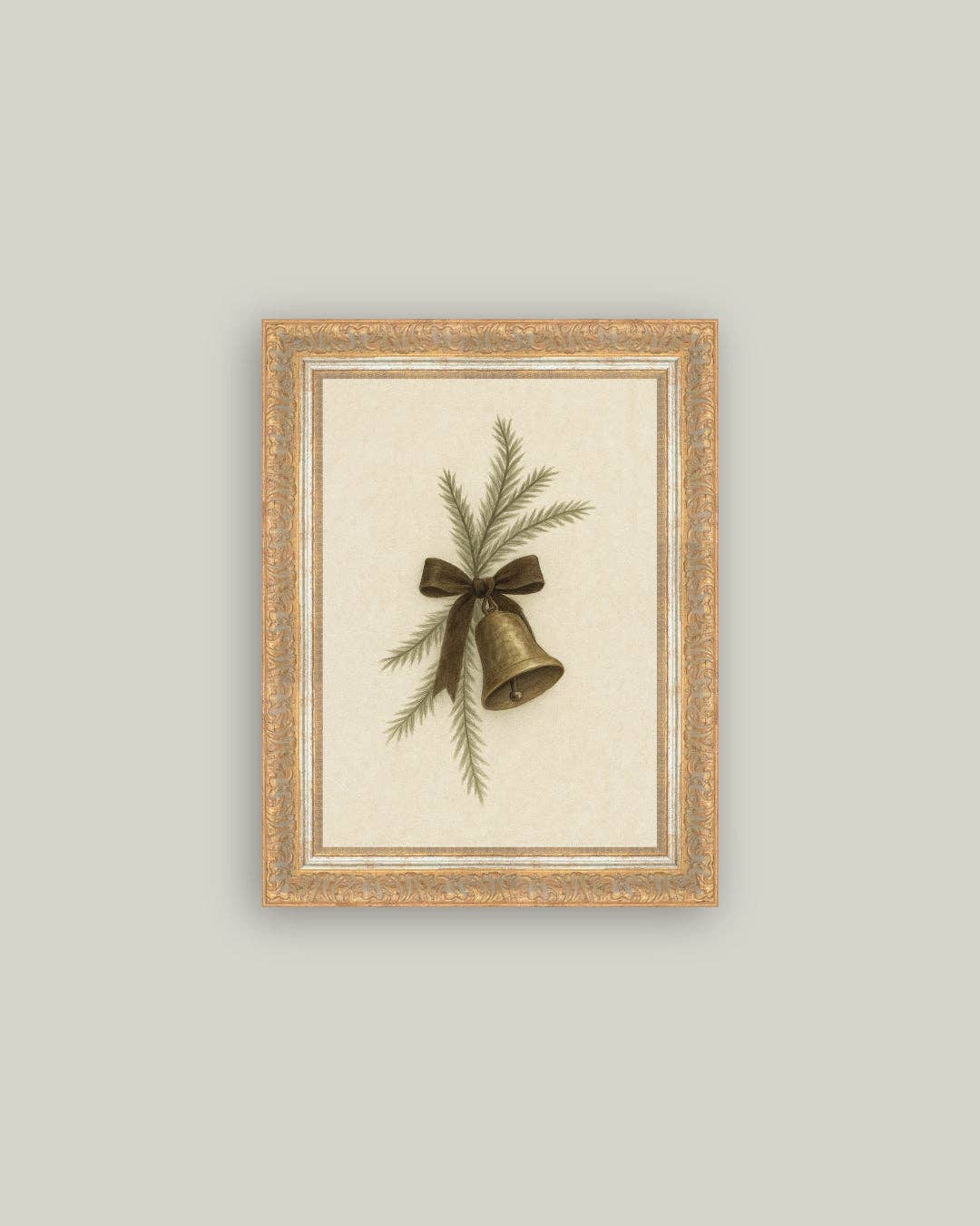 Bell with Pine Framed Antique Art -