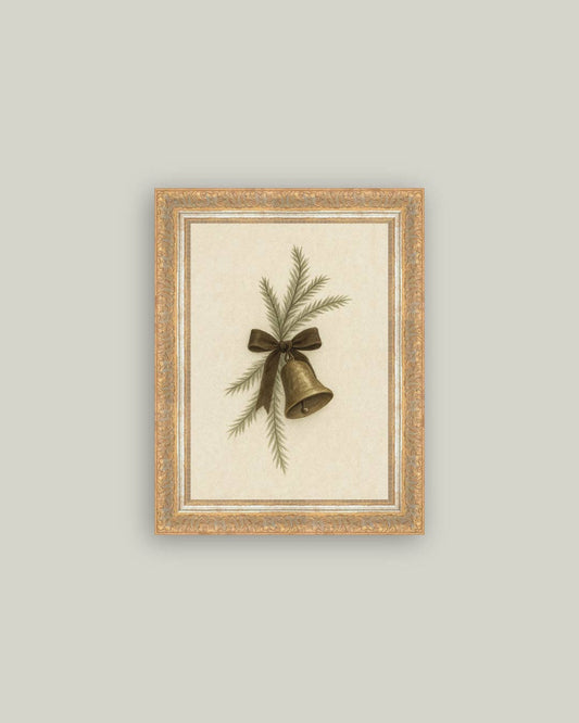 Bell with Pine Framed Antique Art -