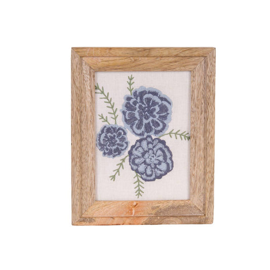 Blue Marigold Embroidered Wall Art