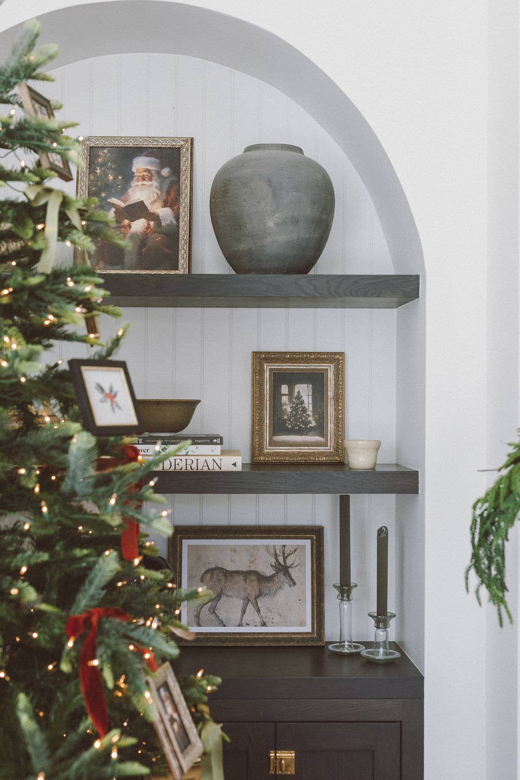 Glowing Christmas Tree Framed Antique Art -
