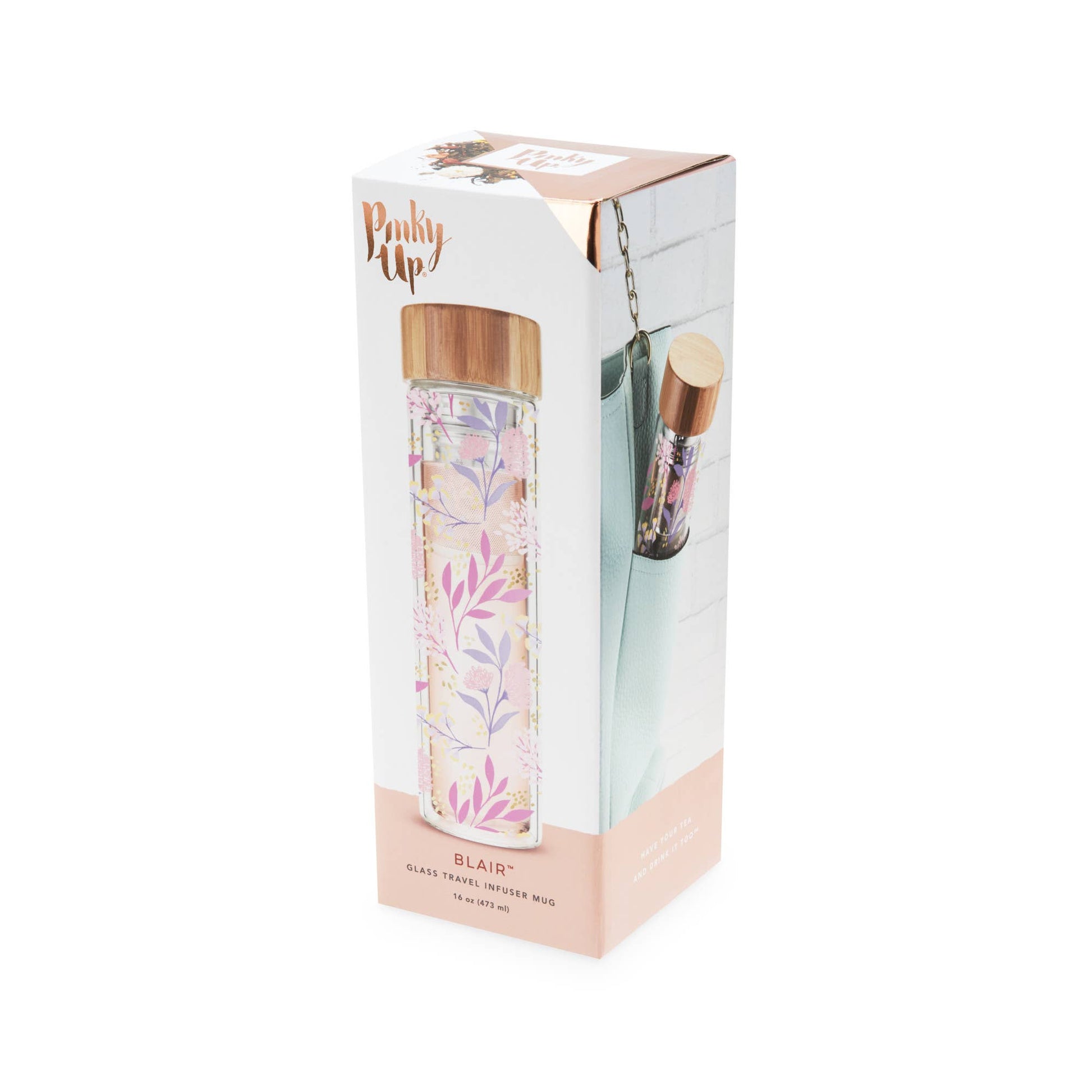 Blair™ Glass Travel Mug with Tea Infuser Botanical Bliss -