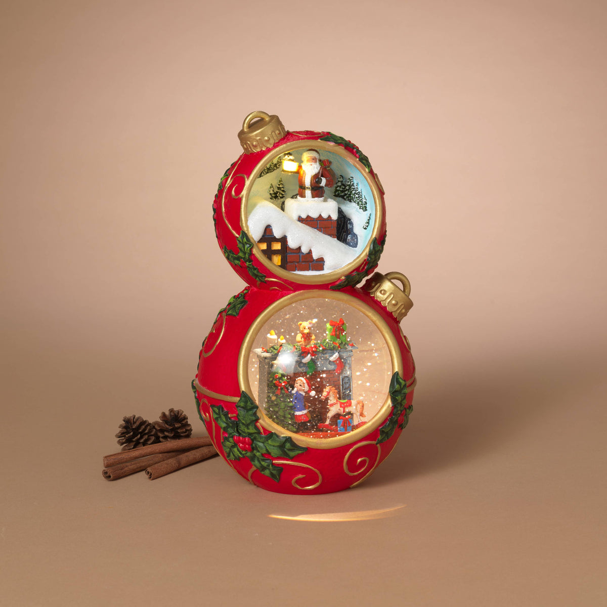 Christmas 12.25"H Lighted Musical Stacking Ornaments with Spinning Water Globe