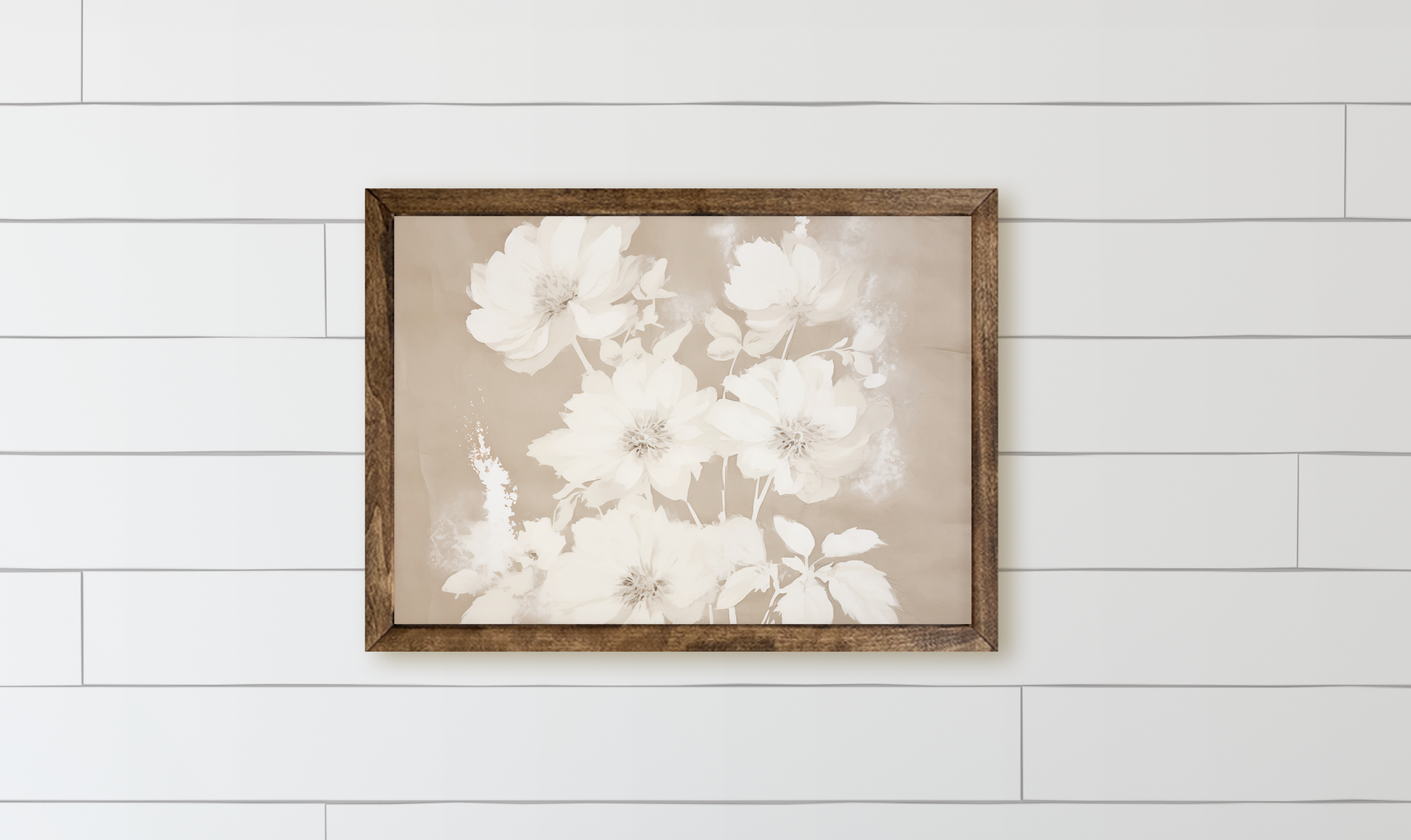 Cream Neutral Flowers Wood Framed Sign -