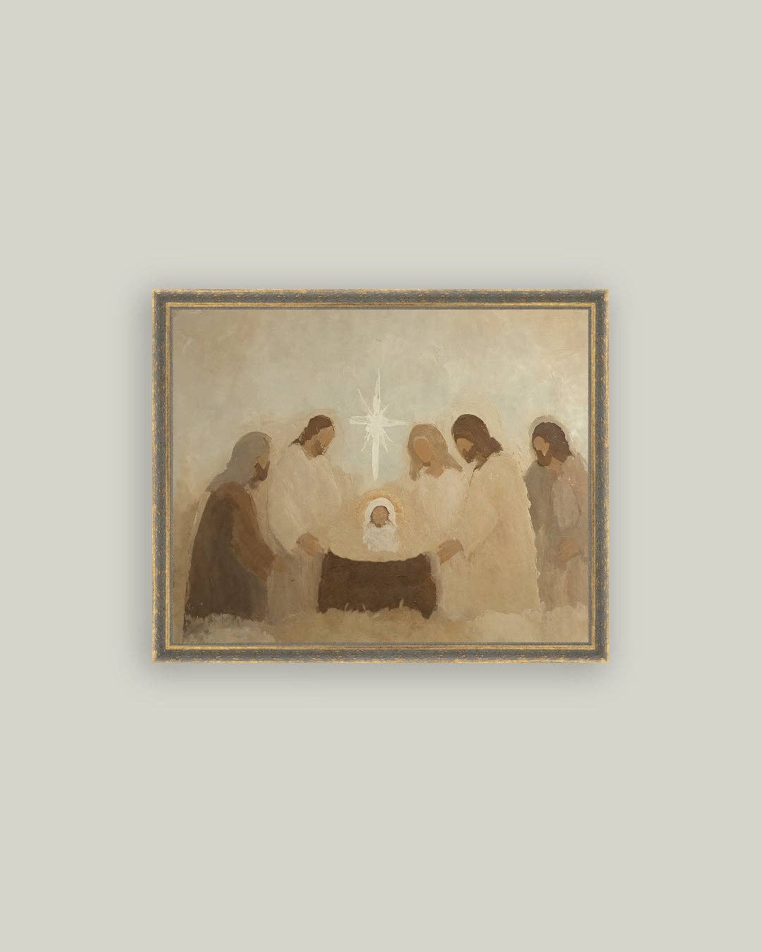 Neutral Nativity Framed Antique Art -