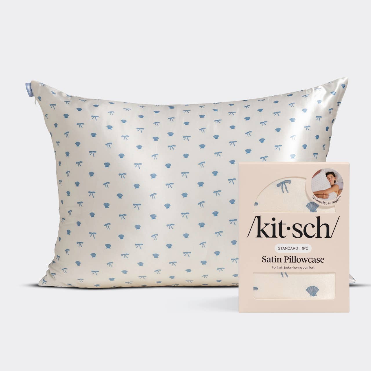 Standard Satin Pillowcase - Pearlized Cream & Coastal Blue Print -