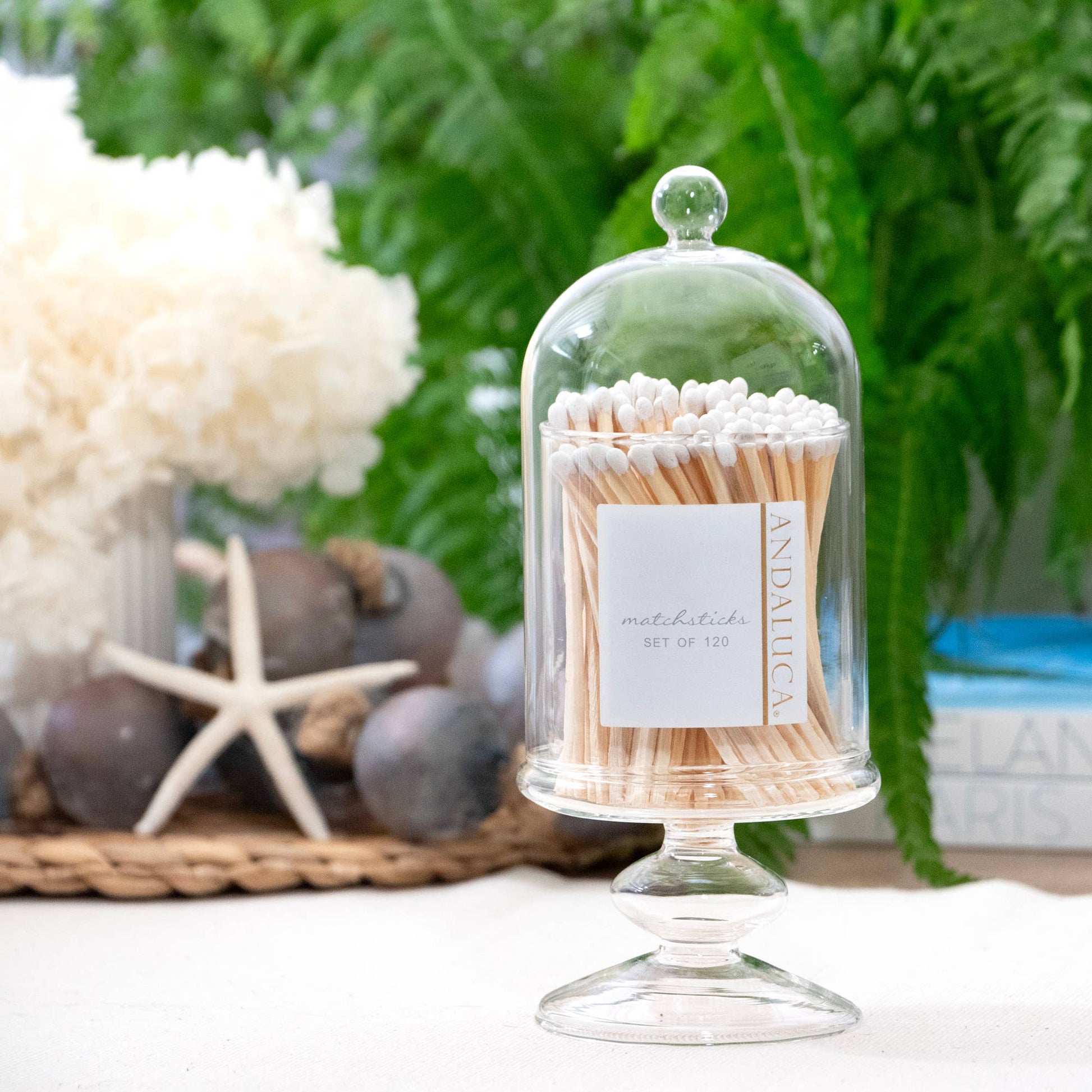 Tall Glass Jar with Lid & 120 Wooden White Matches -