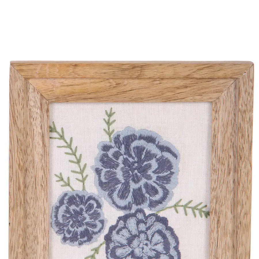 Blue Marigold Embroidered Wall Art - Visual Artwork
