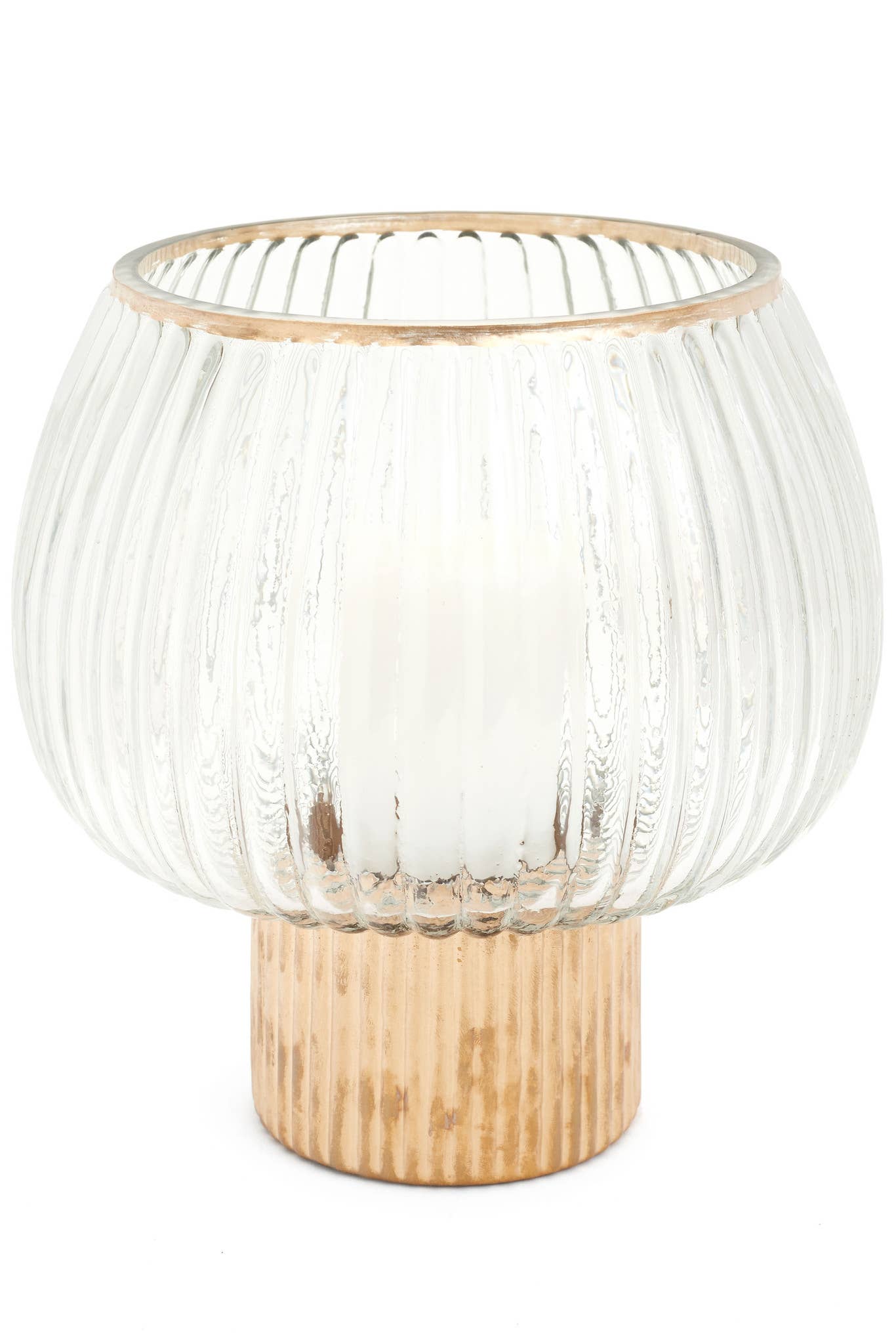 VASE/CH RIBBED GLS CLR/GLD 9H -
