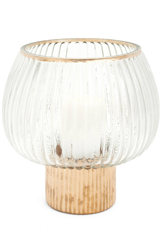 VASE/CH RIBBED GLS CLR/GLD 9H -