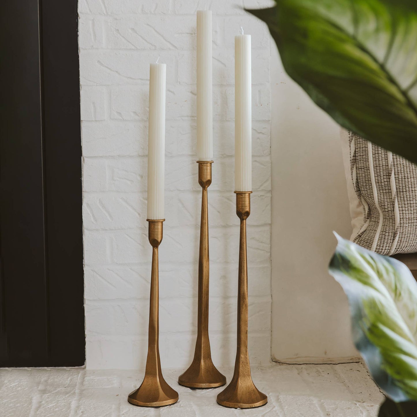 Gold Cast Iron Taper Candle Holders, Set of 3 -