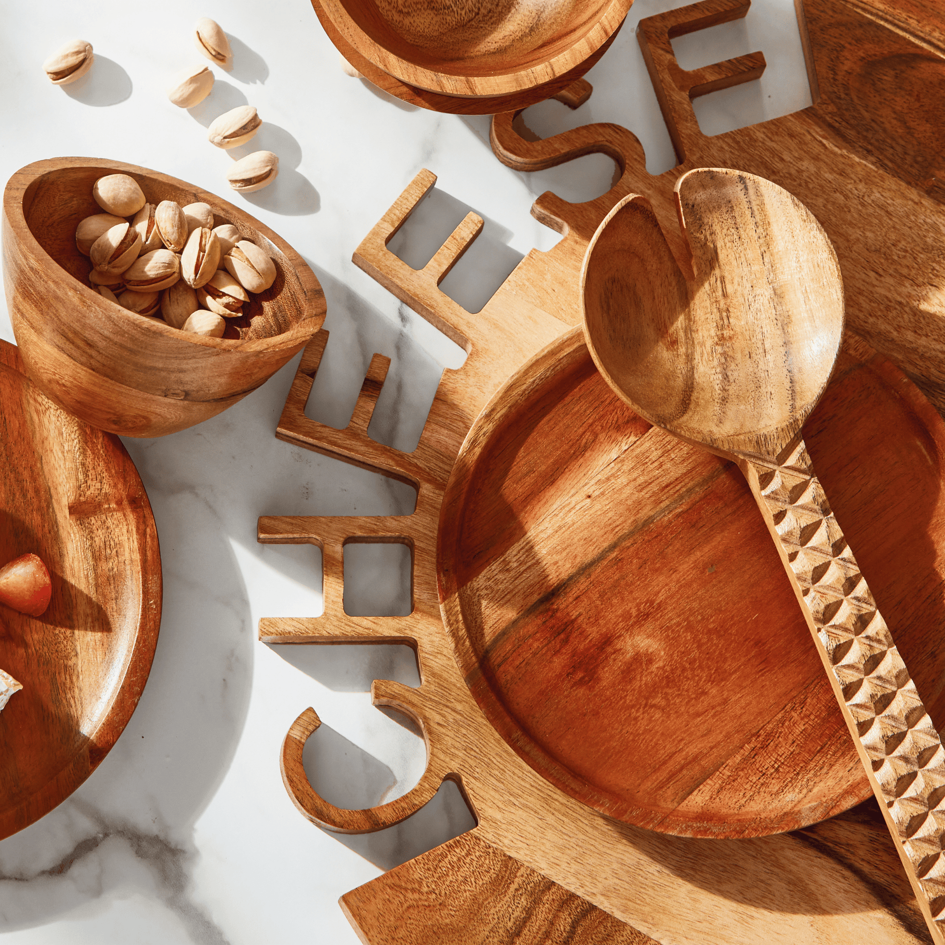 Carved Handle Serving Utensil Set of 2 Natural Acacia Wood -