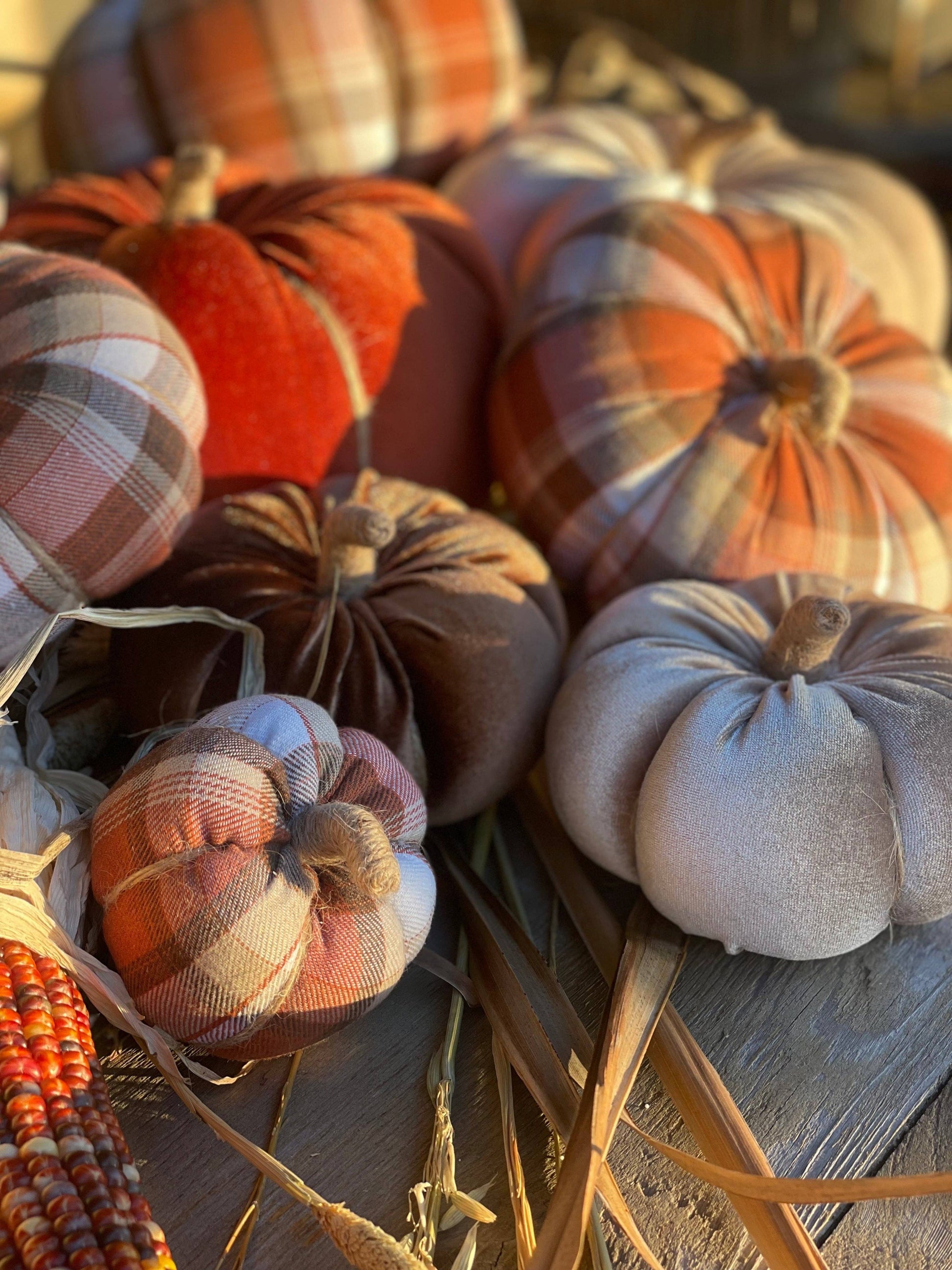 CF-3145 - Lrg. Autumn Plaid Fabric Pumpkin -