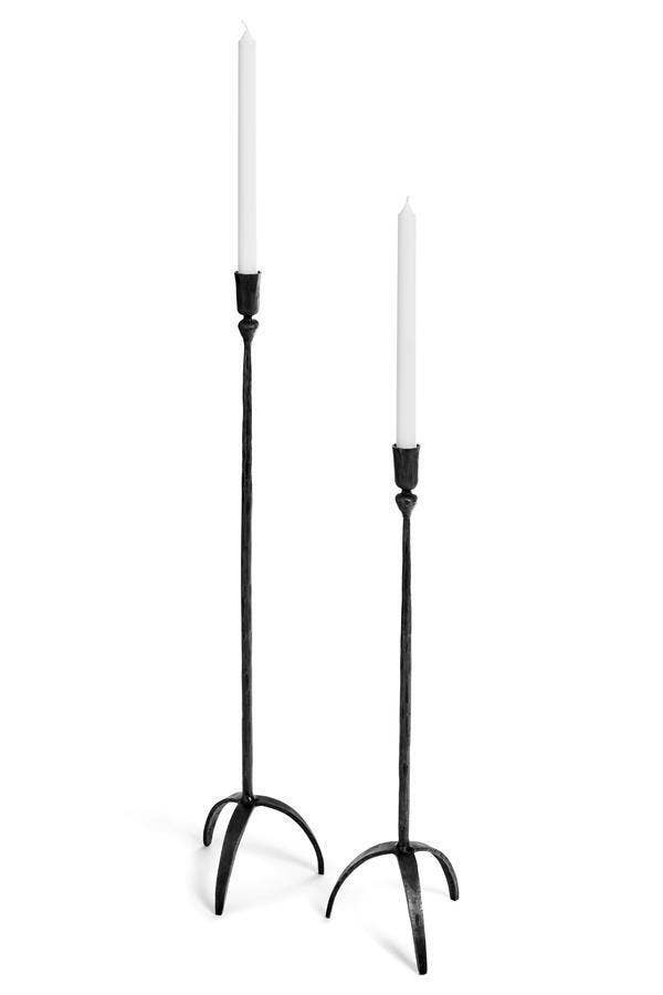 Small Hand Hammered Iron Floor Candle Holder Black -