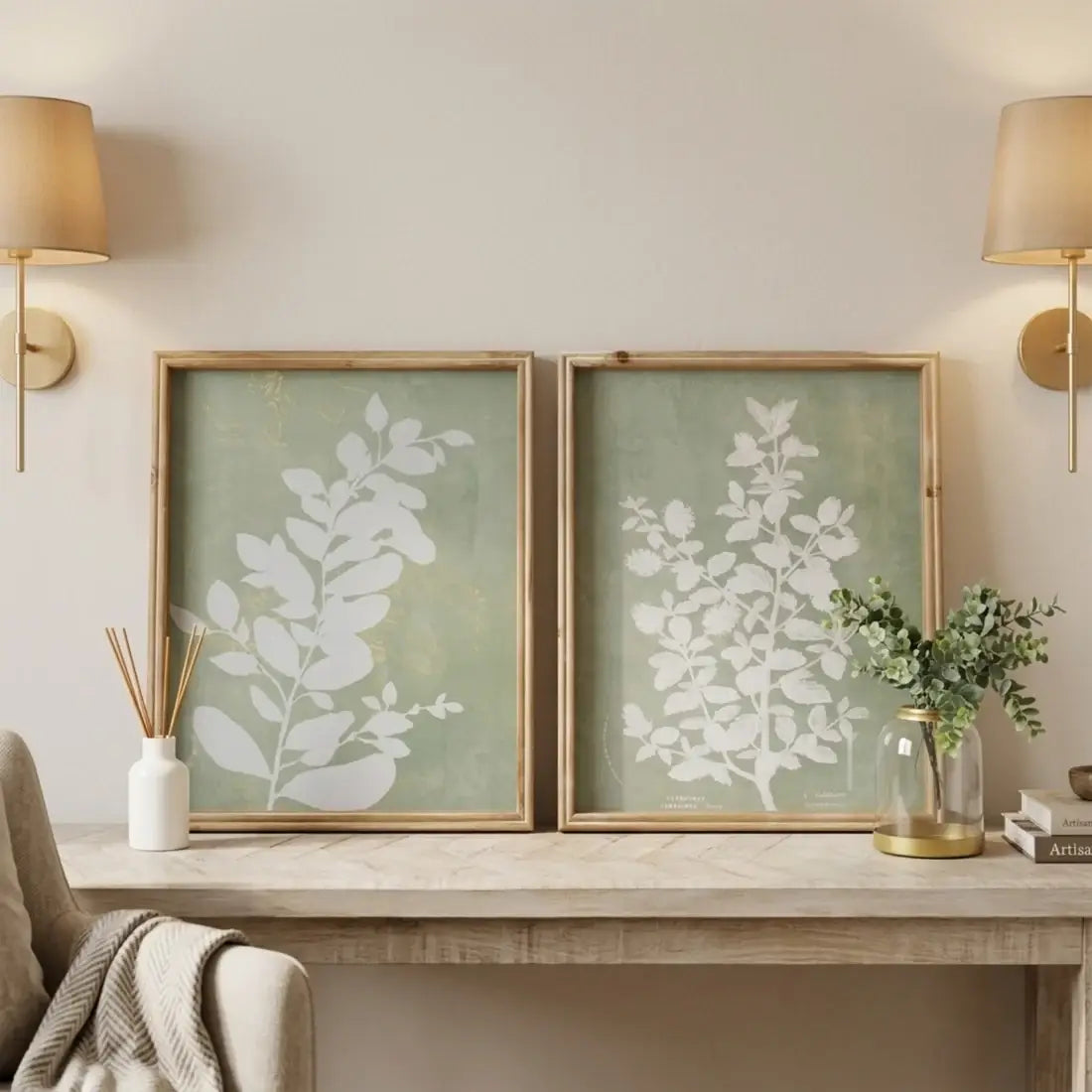 Botanical Wall Art Set of 2 with Glass 20''X16'' -