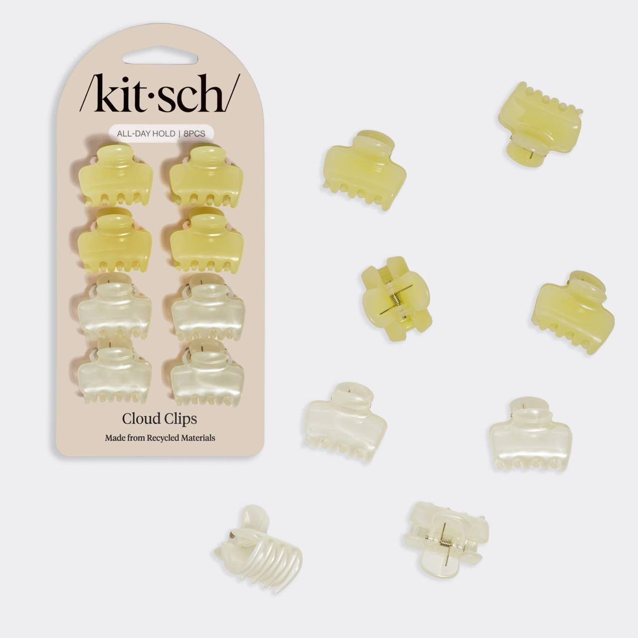 Mini Jelly Cloud Clips 8pc Set - Pearlized Cream & Butter Yellow -