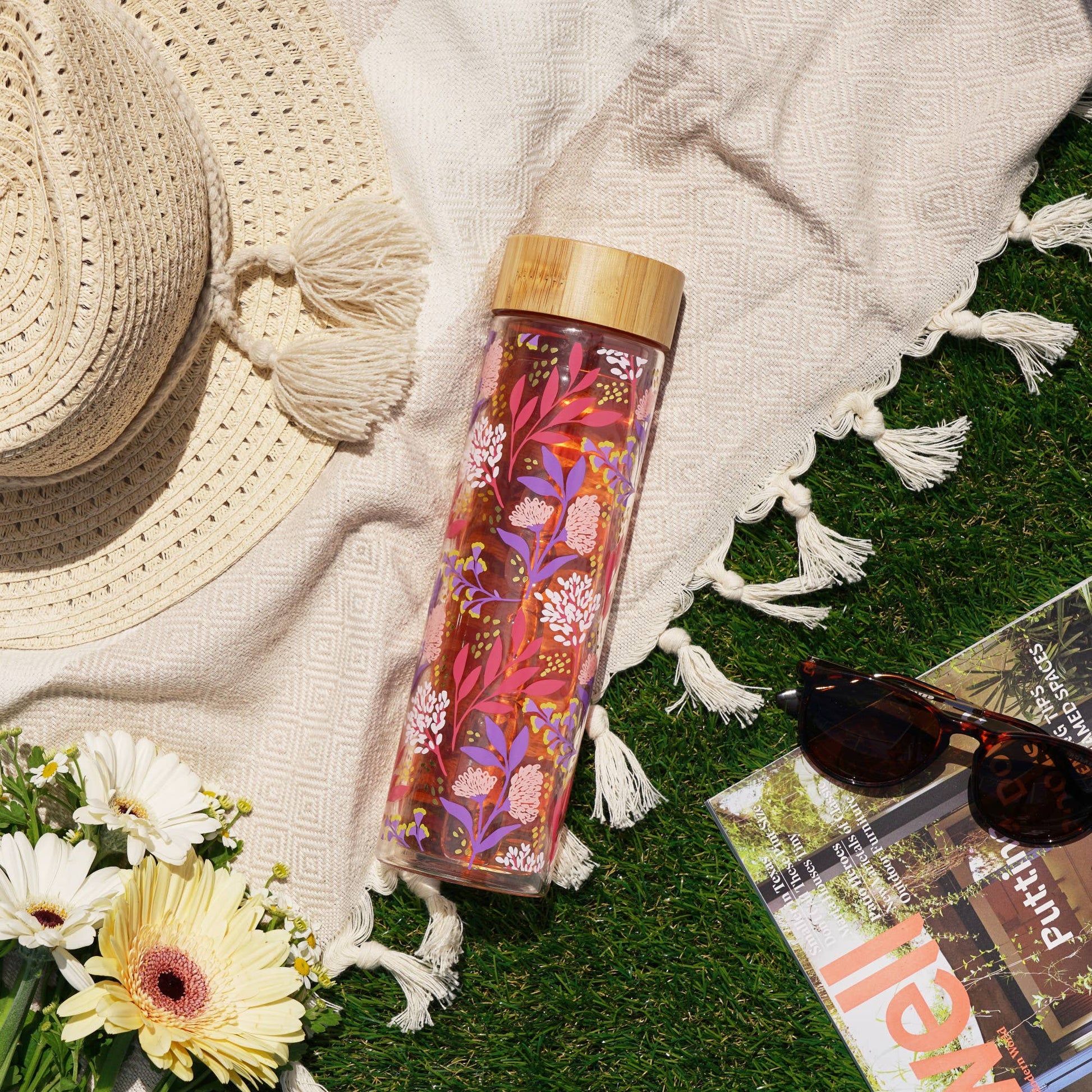 Blair™ Glass Travel Mug with Tea Infuser Botanical Bliss -