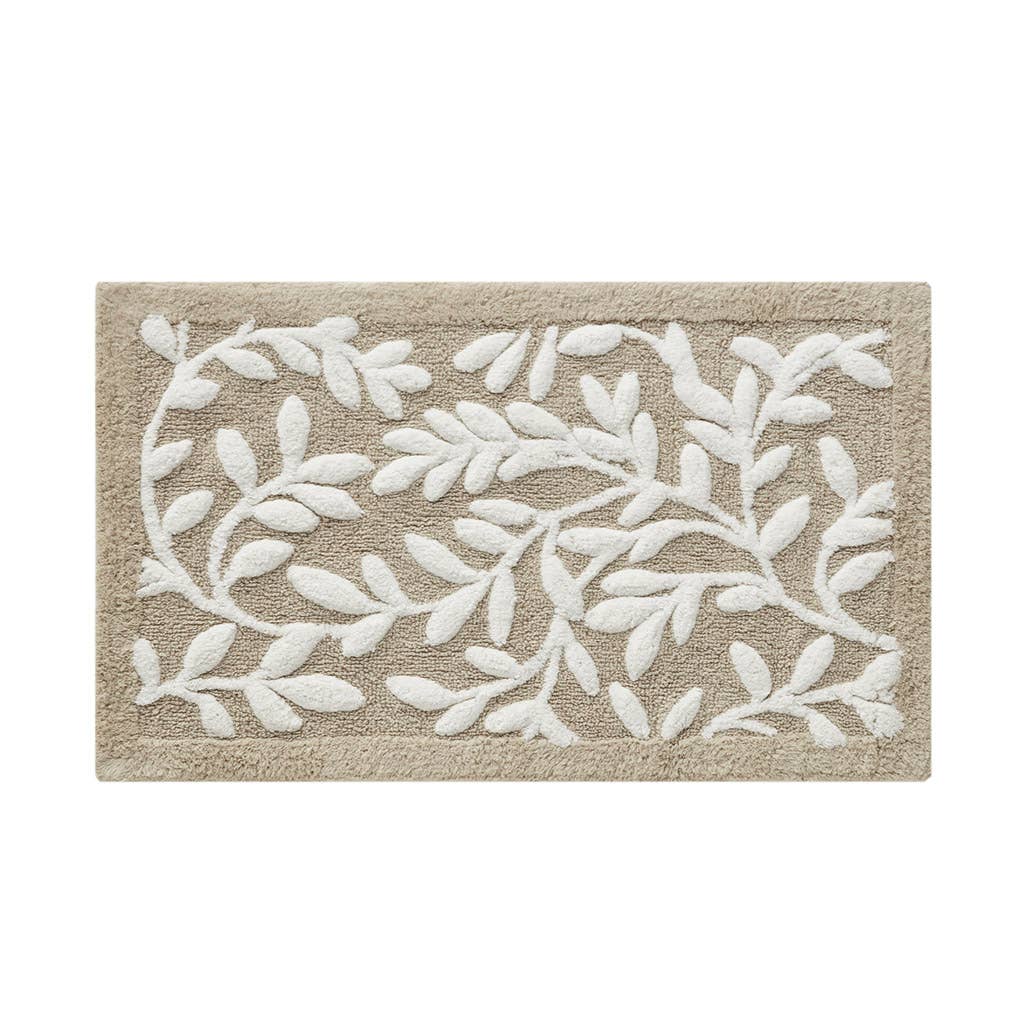 Dimensional Leaf Cotton Tufted Anti-Skid Bath Rug, Taupe -