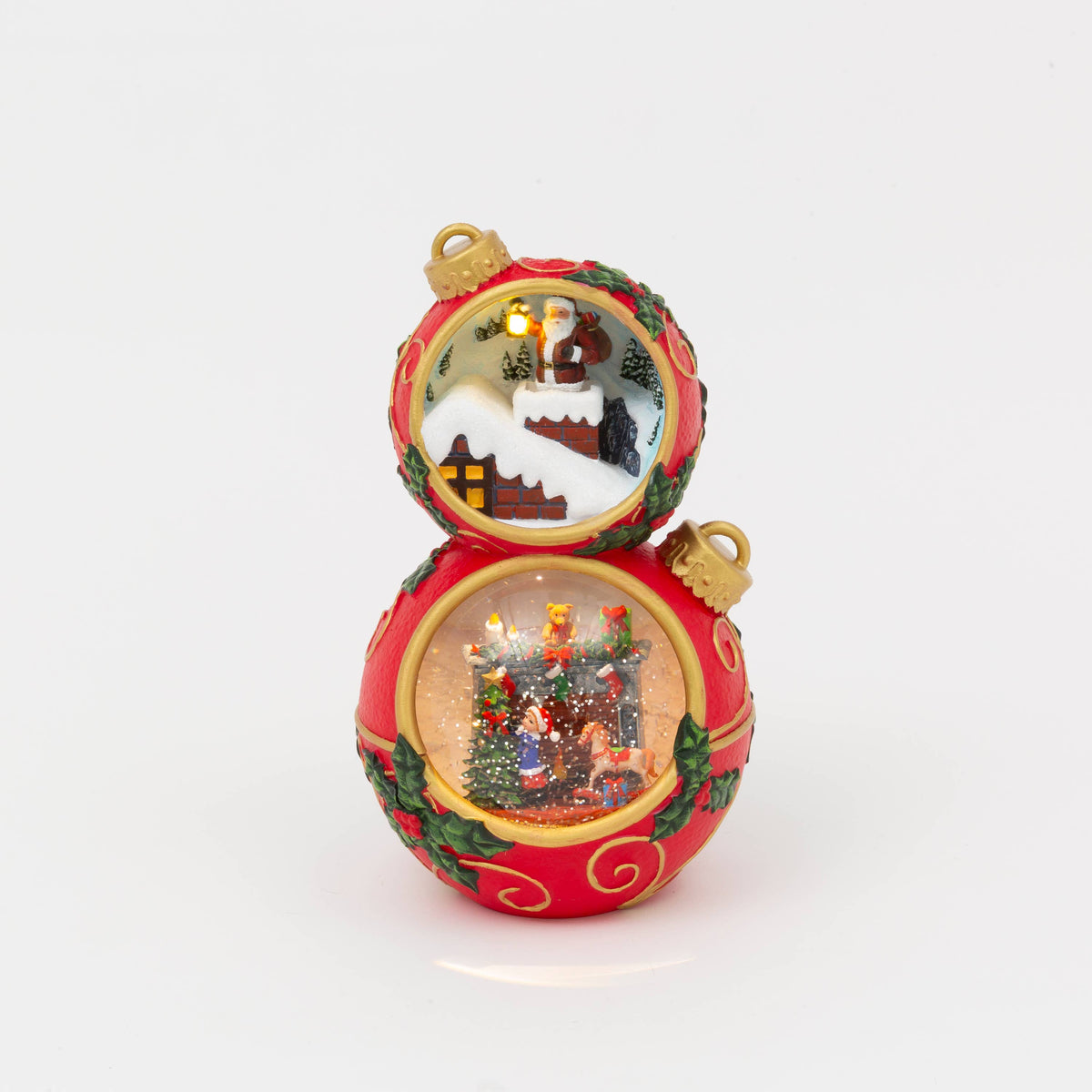 Christmas 12.25"H Lighted Musical Stacking Ornaments with Spinning Water Globe
