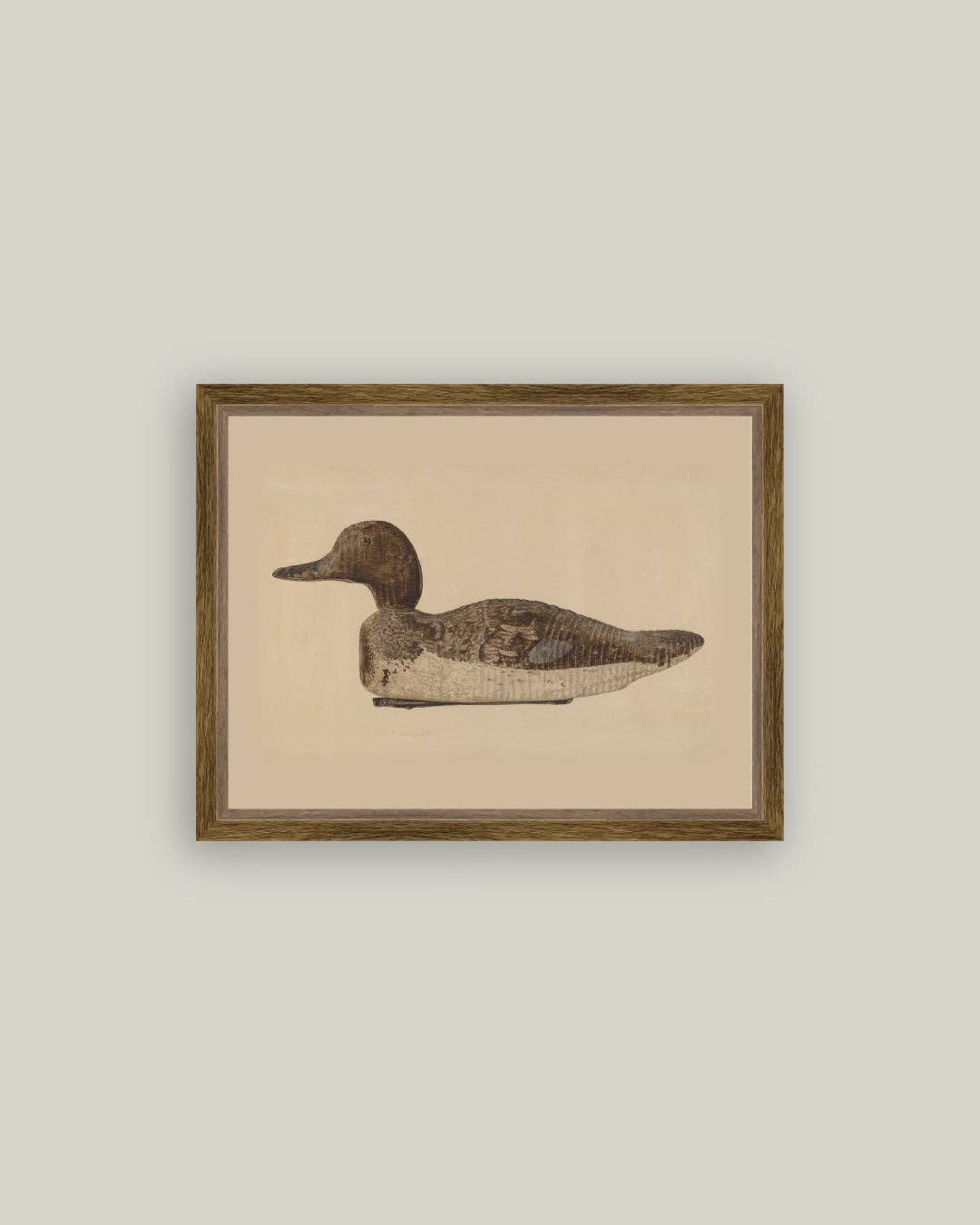 Wooden Duck Decoy Framed Antique Art -