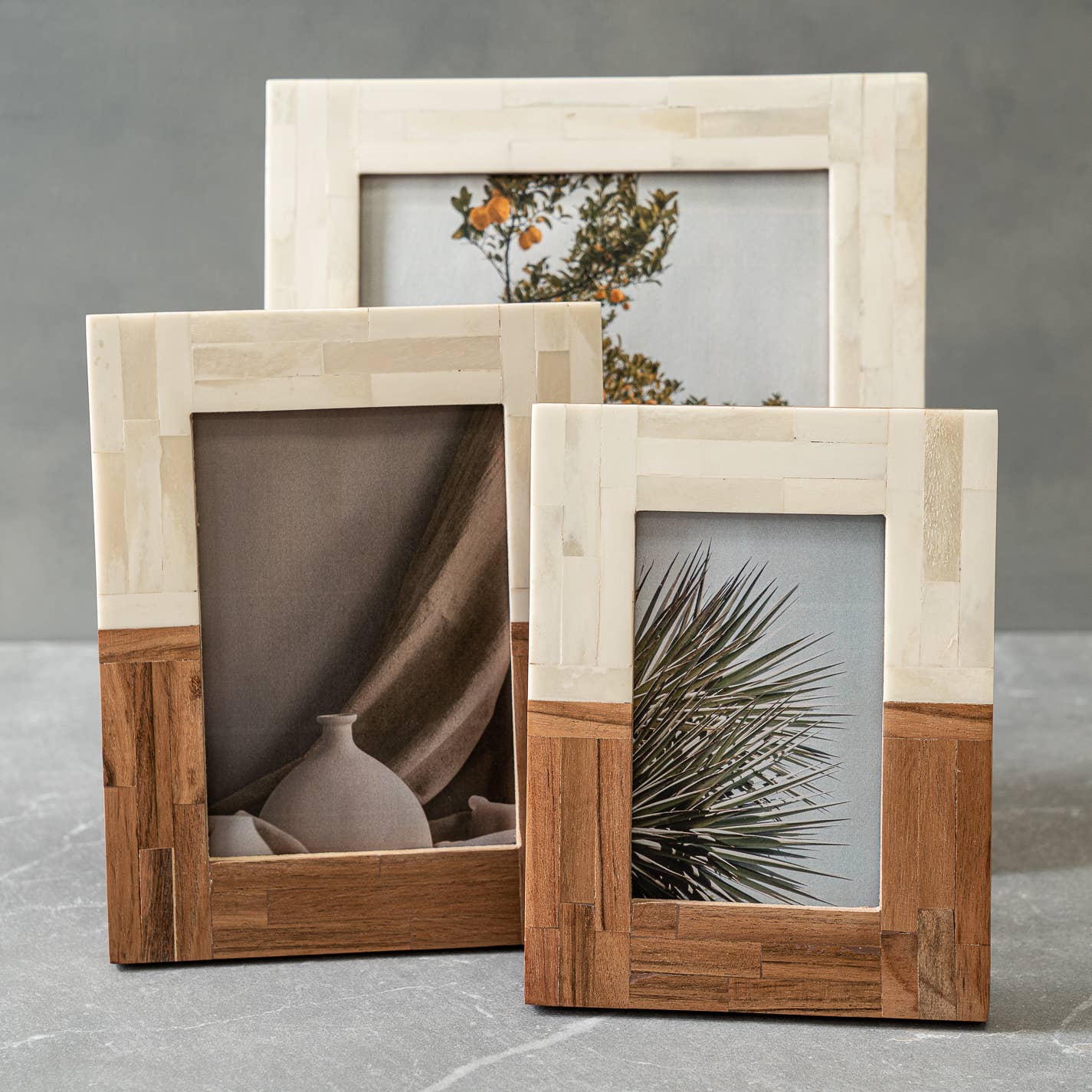 Half Split Wood & Bone Photo Frame -