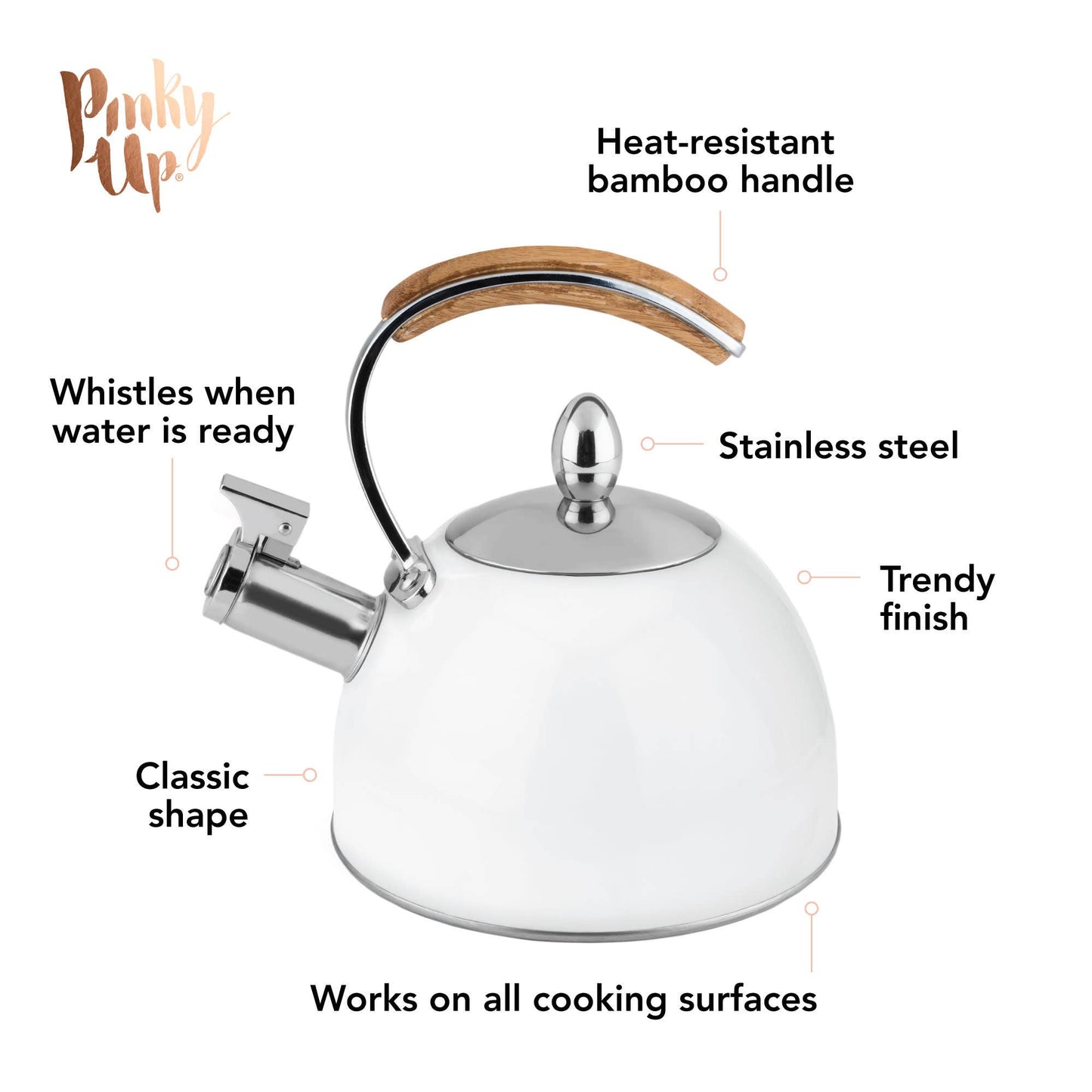 Presley™ Classic Whistling Tea Kettle 70oz in White -