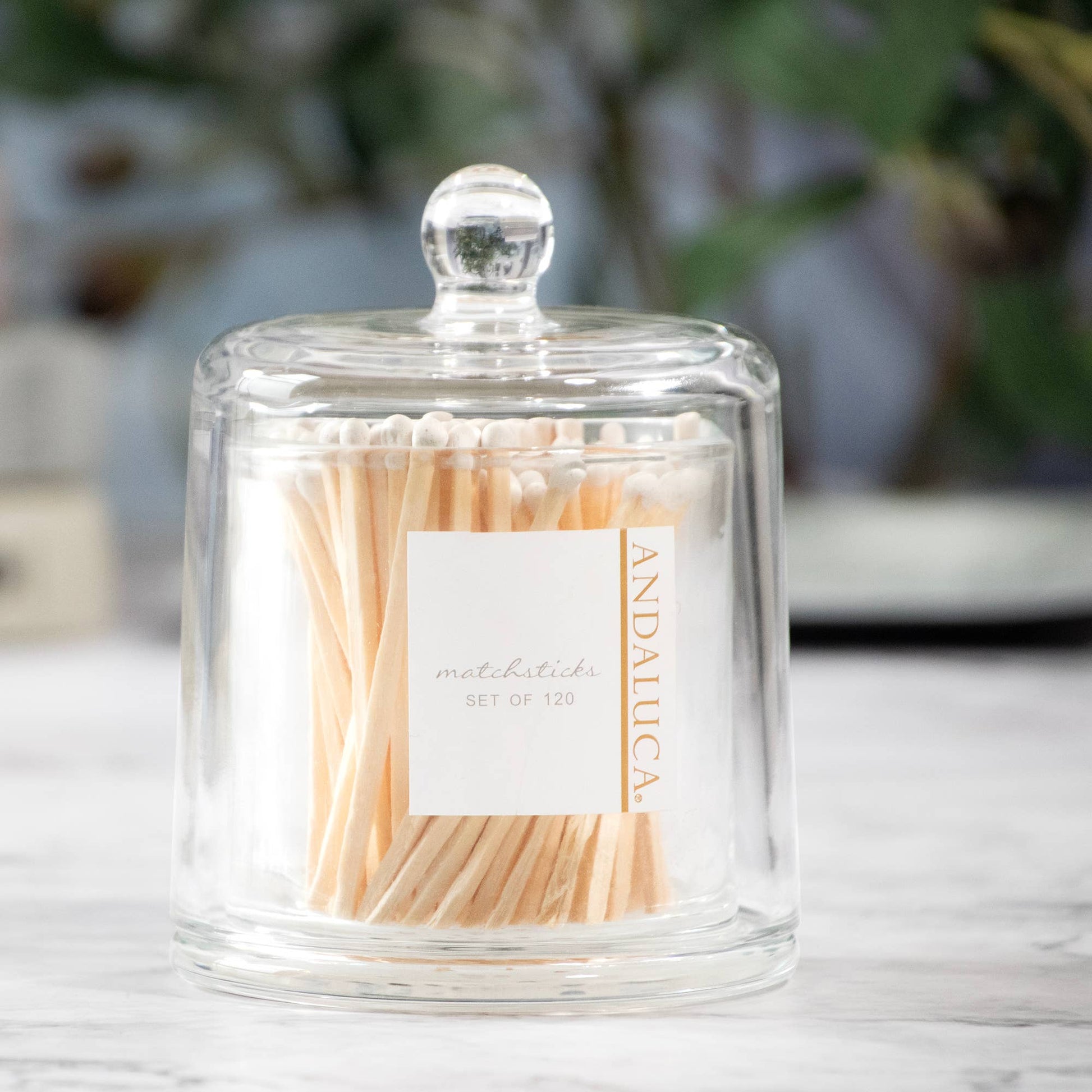 Glass Jar with Lid & 120 Wooden White Matches -