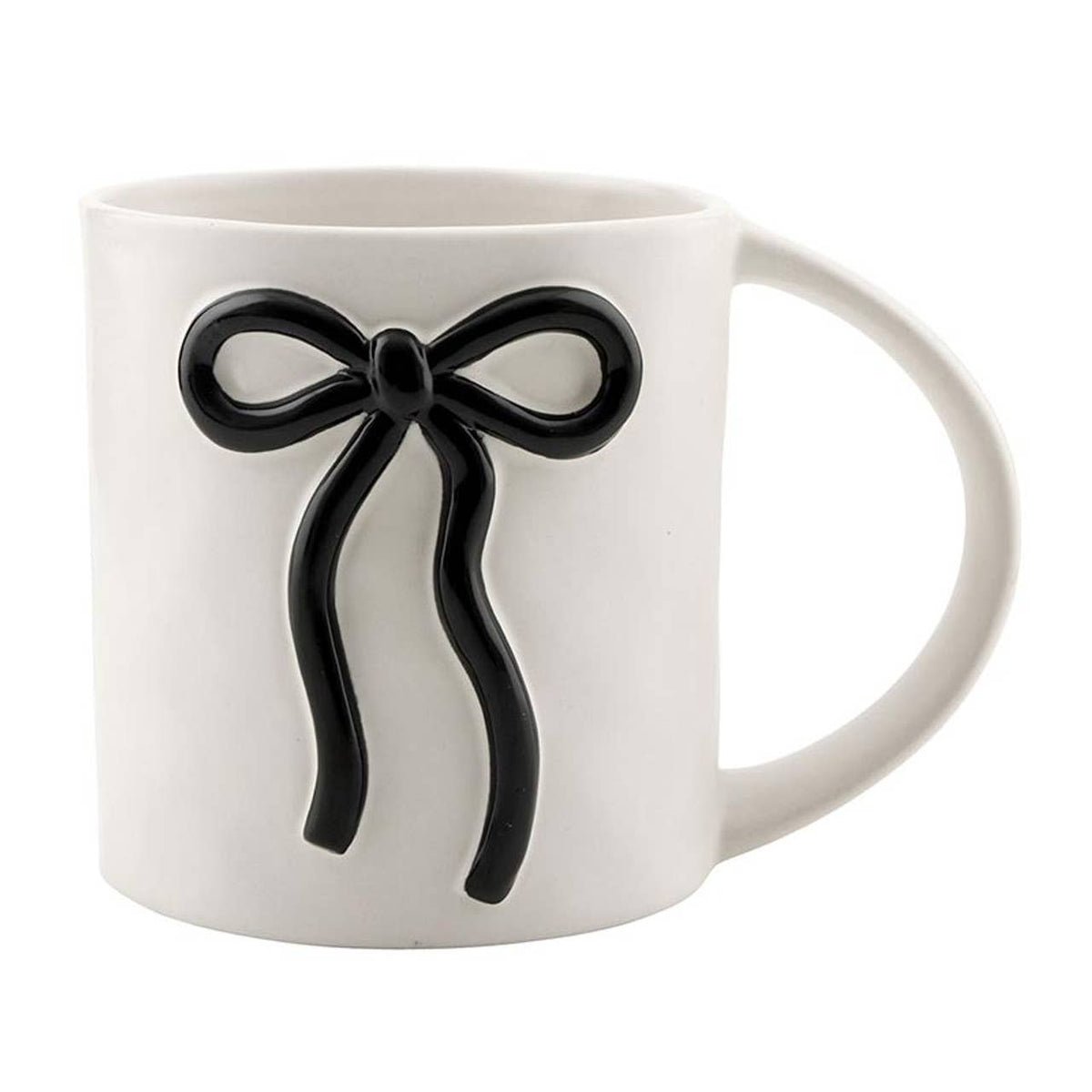 Wide Handle Bow Mug Black With Elegant Bow Detail For Coffee