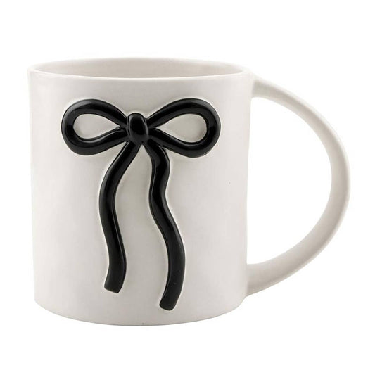 Wide Handle Bow Mug Black With Elegant Bow Detail For Coffee